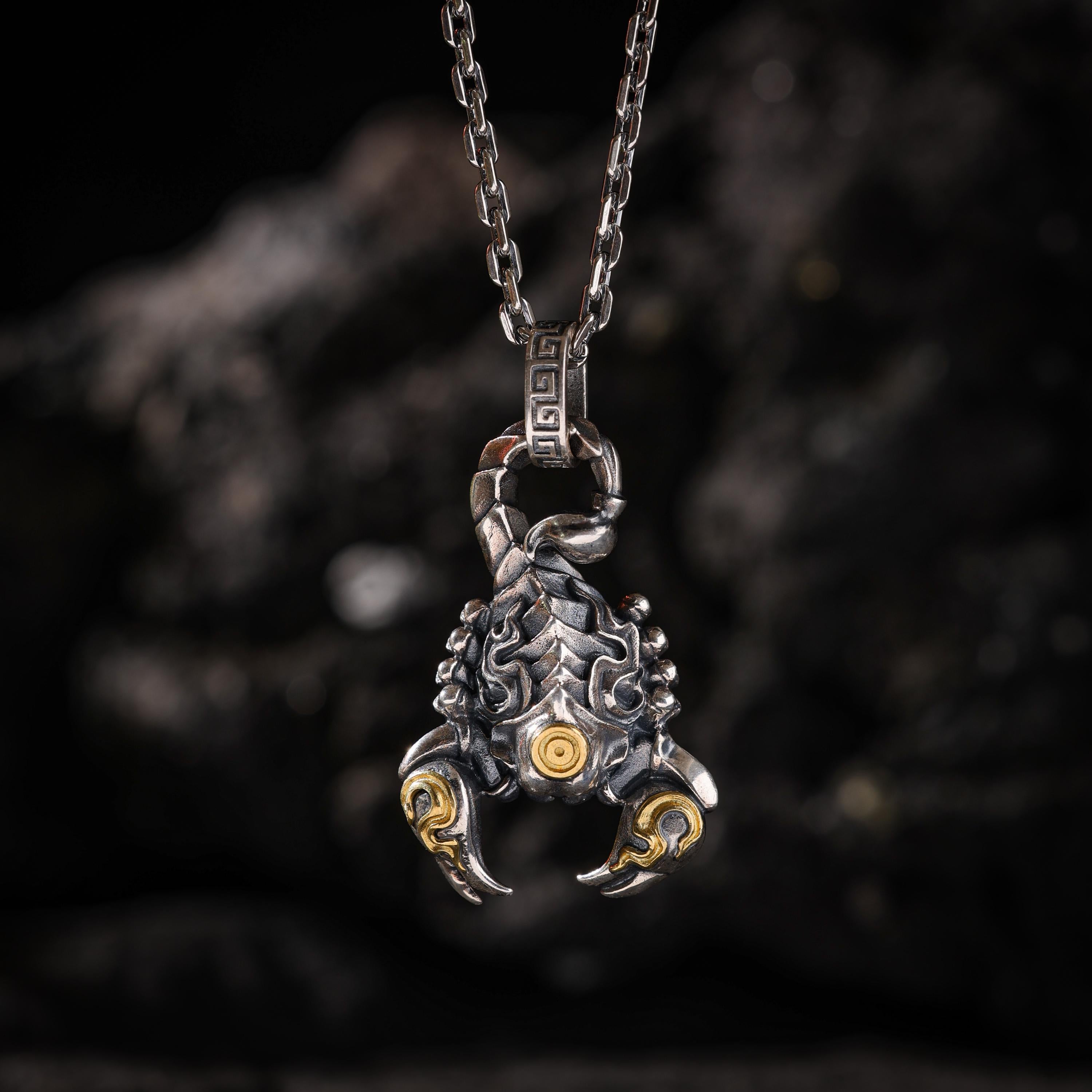 AURA DEER Fire Scorpion Talisman Necklace S925 Sterling Silver Protector Pendant