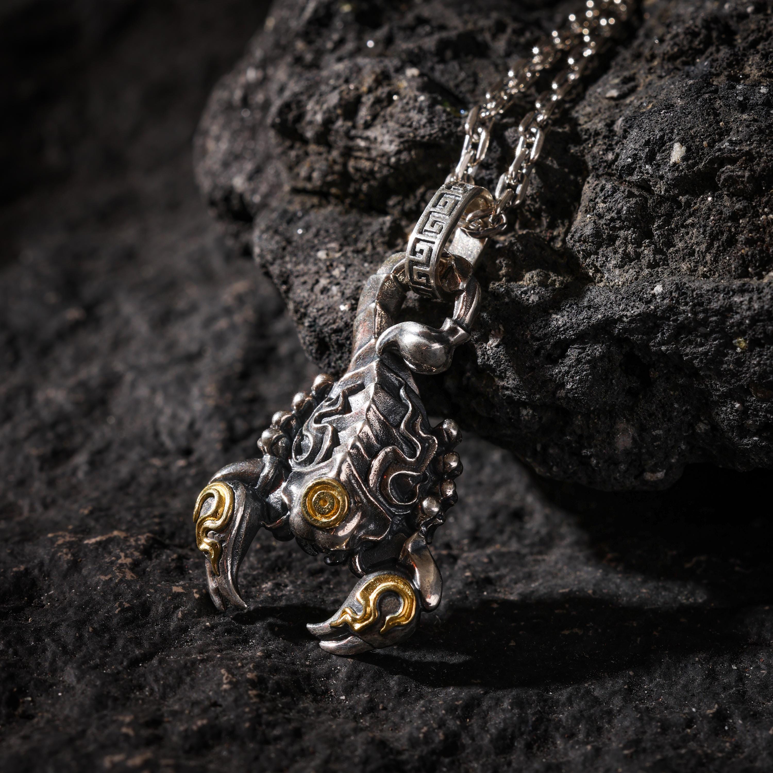 AURA DEER Fire Scorpion Talisman Necklace S925 Sterling Silver Protector Pendant