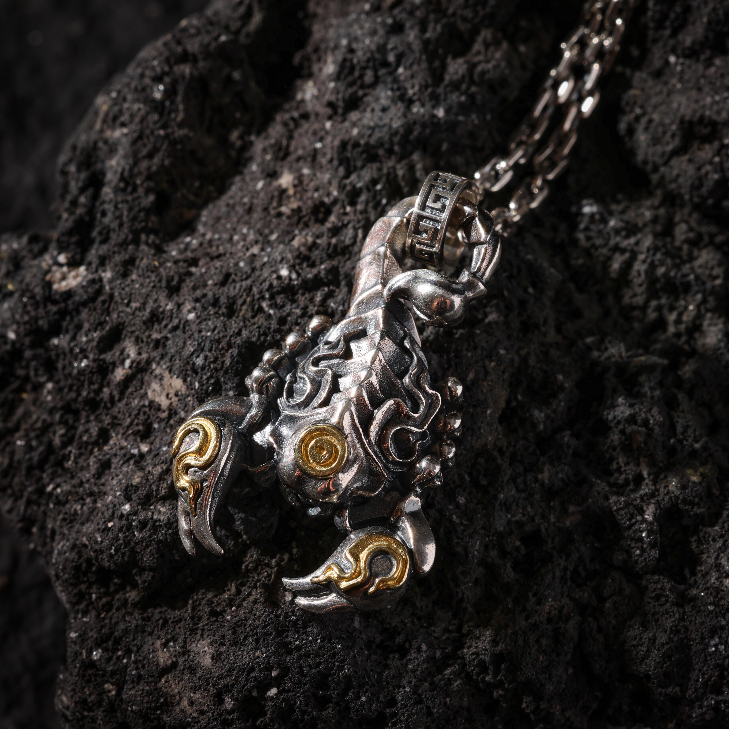 AURA DEER Fire Scorpion Talisman Necklace S925 Sterling Silver Protector Pendant