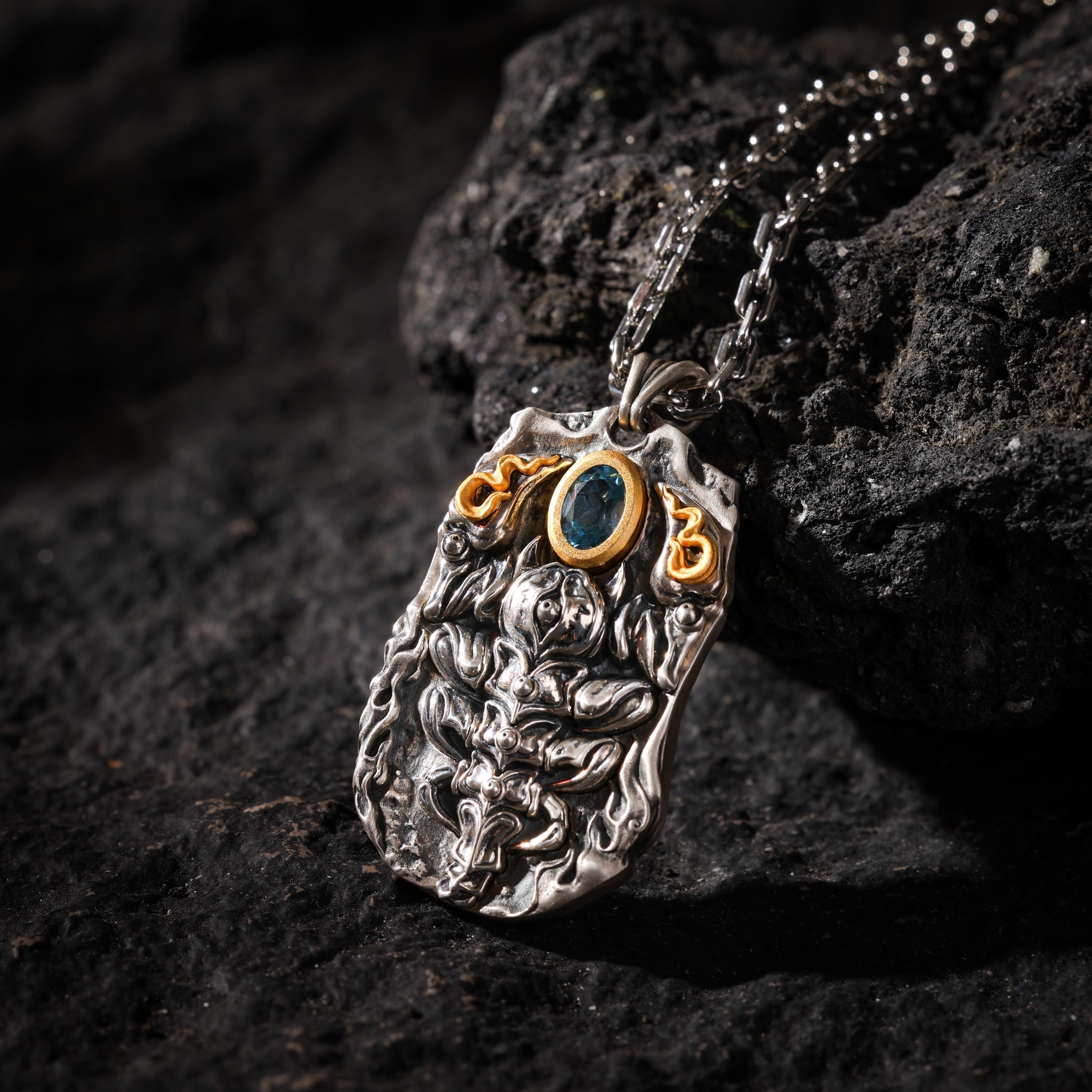 AURA DEER Jeweled Scorpion Talisman Necklace S925 Sterling Silver with Natural Topaz