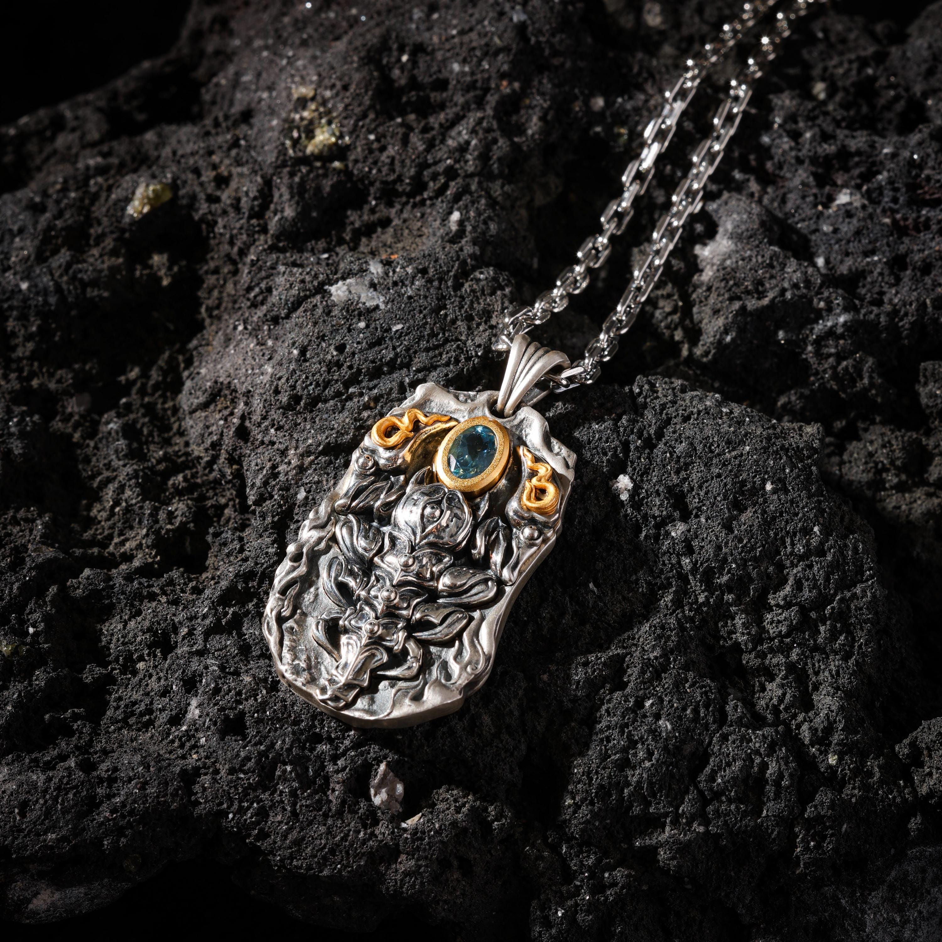 AURA DEER Jeweled Scorpion Talisman Necklace S925 Sterling Silver with Natural Topaz