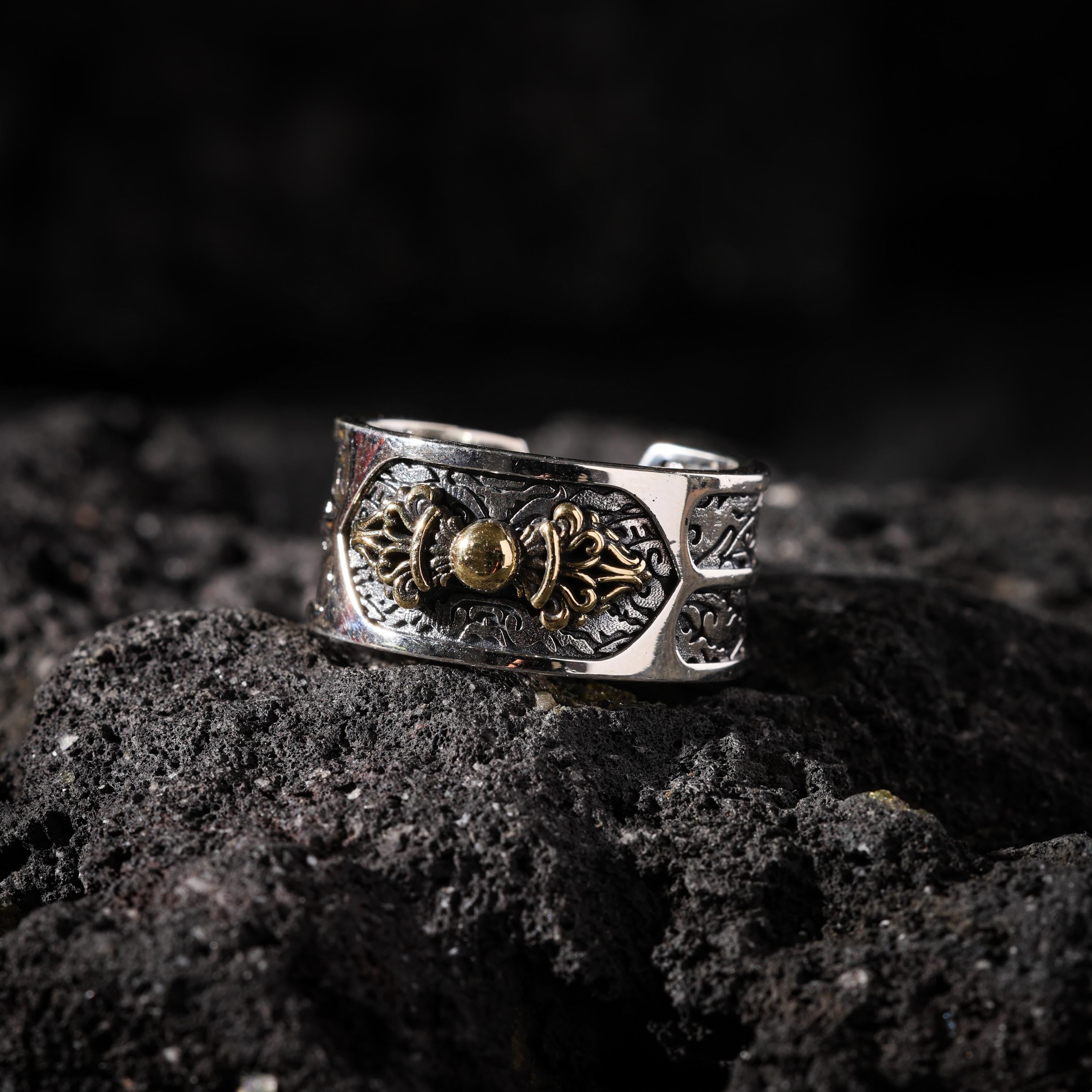 AURA DEER Vajra Vine Open Ring S925 Sterling Silver with Brass Accent