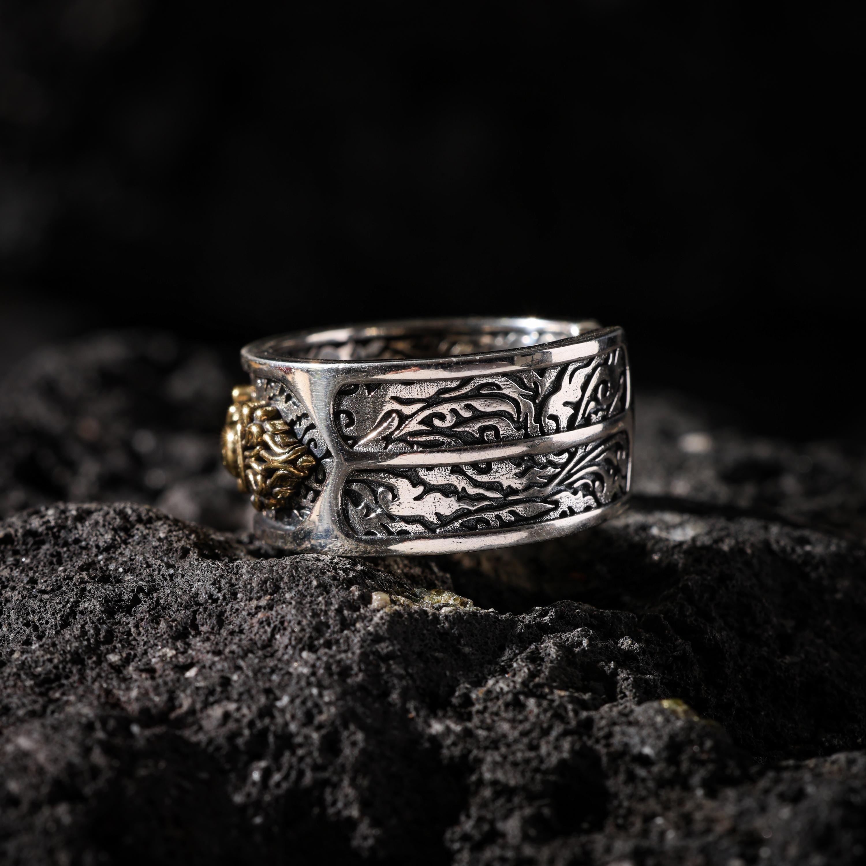 AURA DEER Vajra Vine Open Ring S925 Sterling Silver with Brass Accent