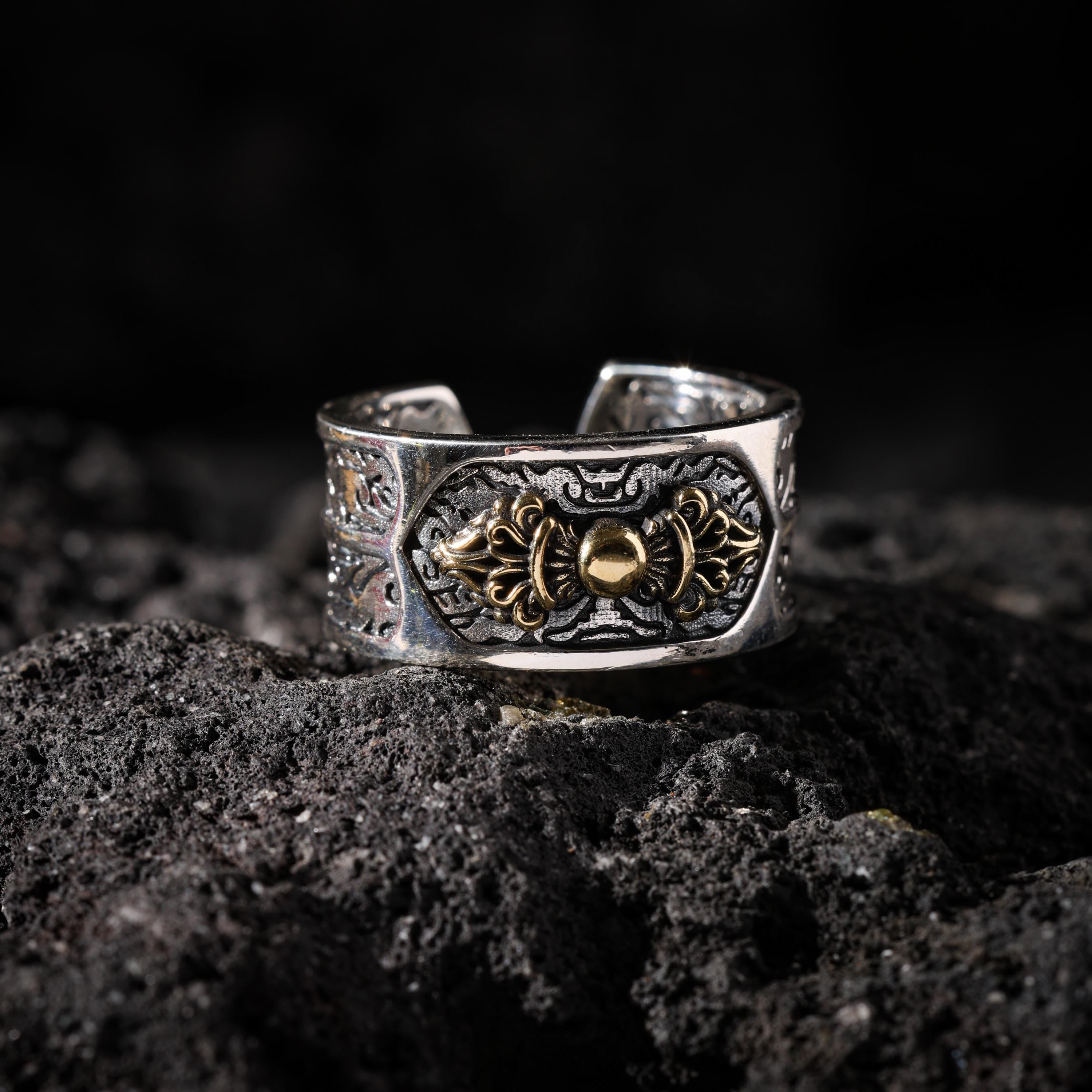 AURA DEER Vajra Vine Open Ring S925 Sterling Silver with Brass Accent
