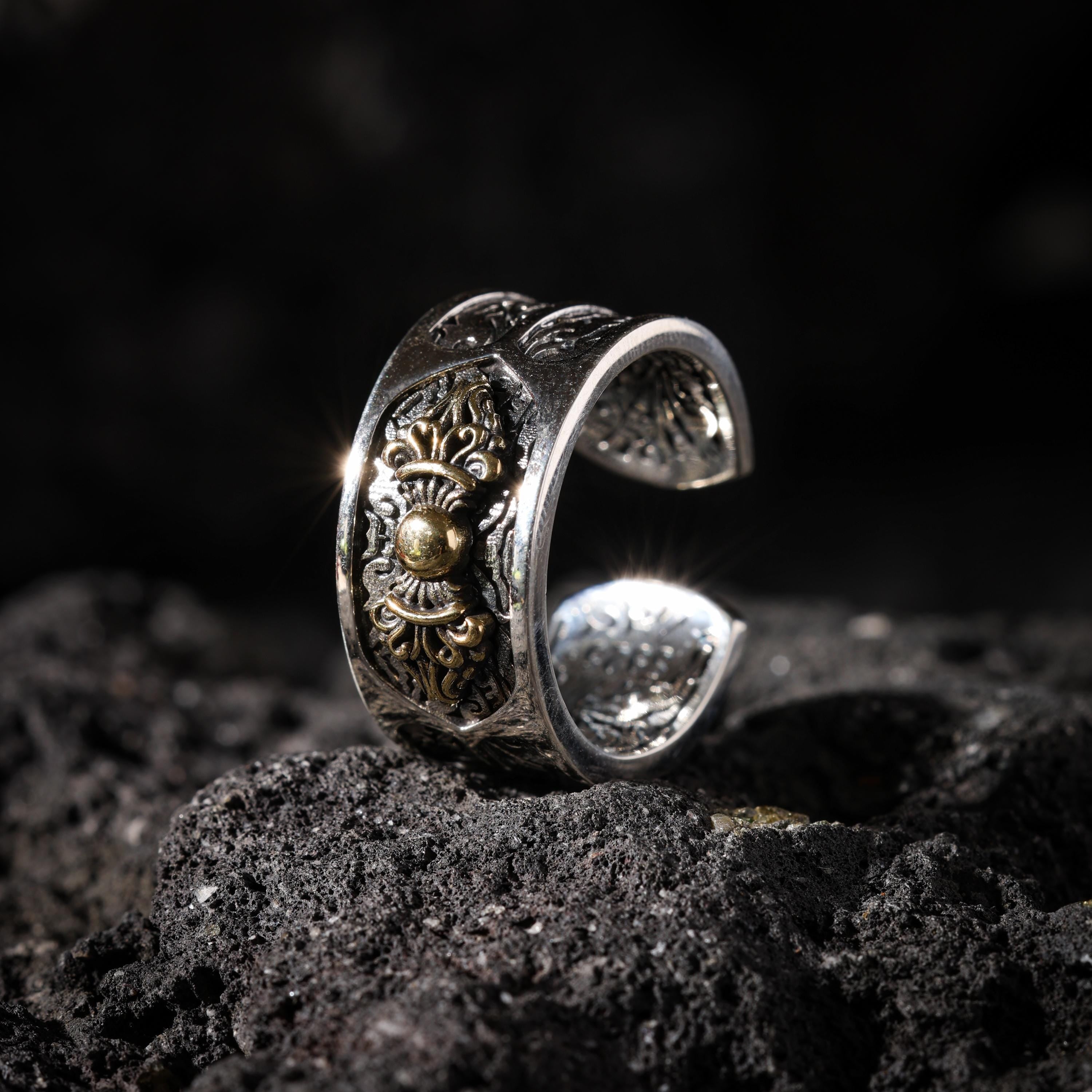 AURA DEER Vajra Vine Open Ring S925 Sterling Silver with Brass Accent