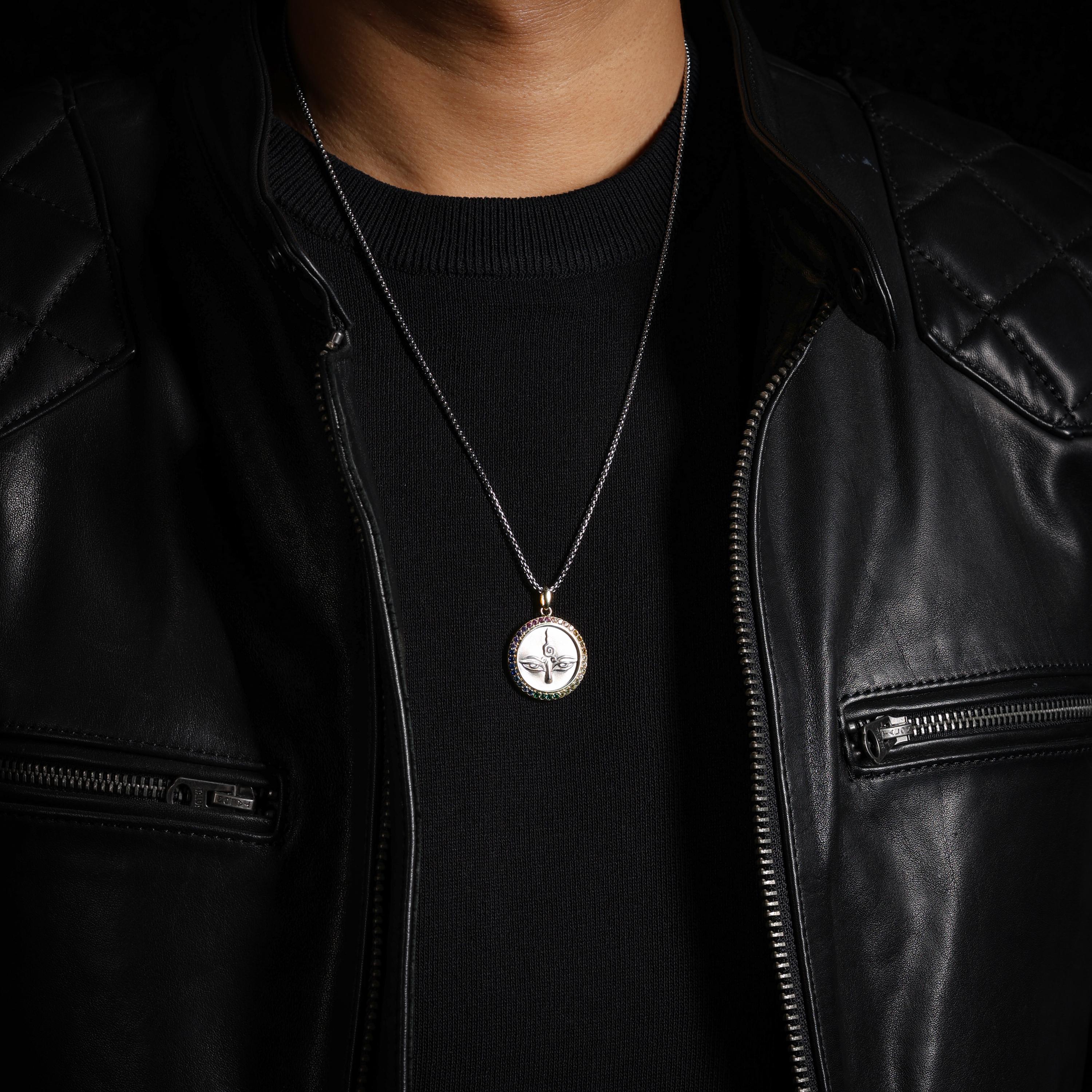 AURA DEER Green Tara Eye Talisman Necklace Sterling Silver 24K Gold-Plated Pendant