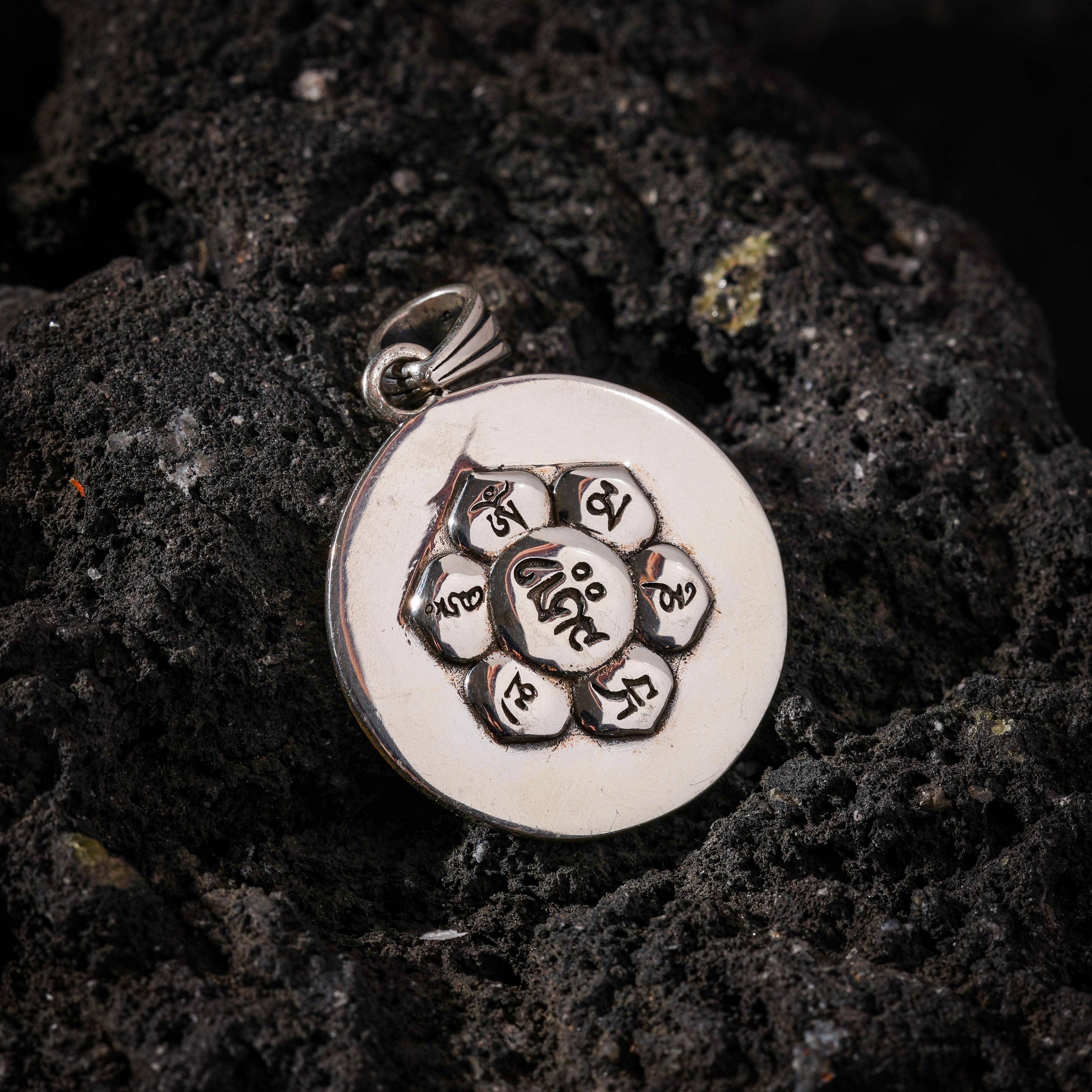 AURA DEER Tibetan Yellow Jambhala Mantra Sterling Silver Talisman Pendant