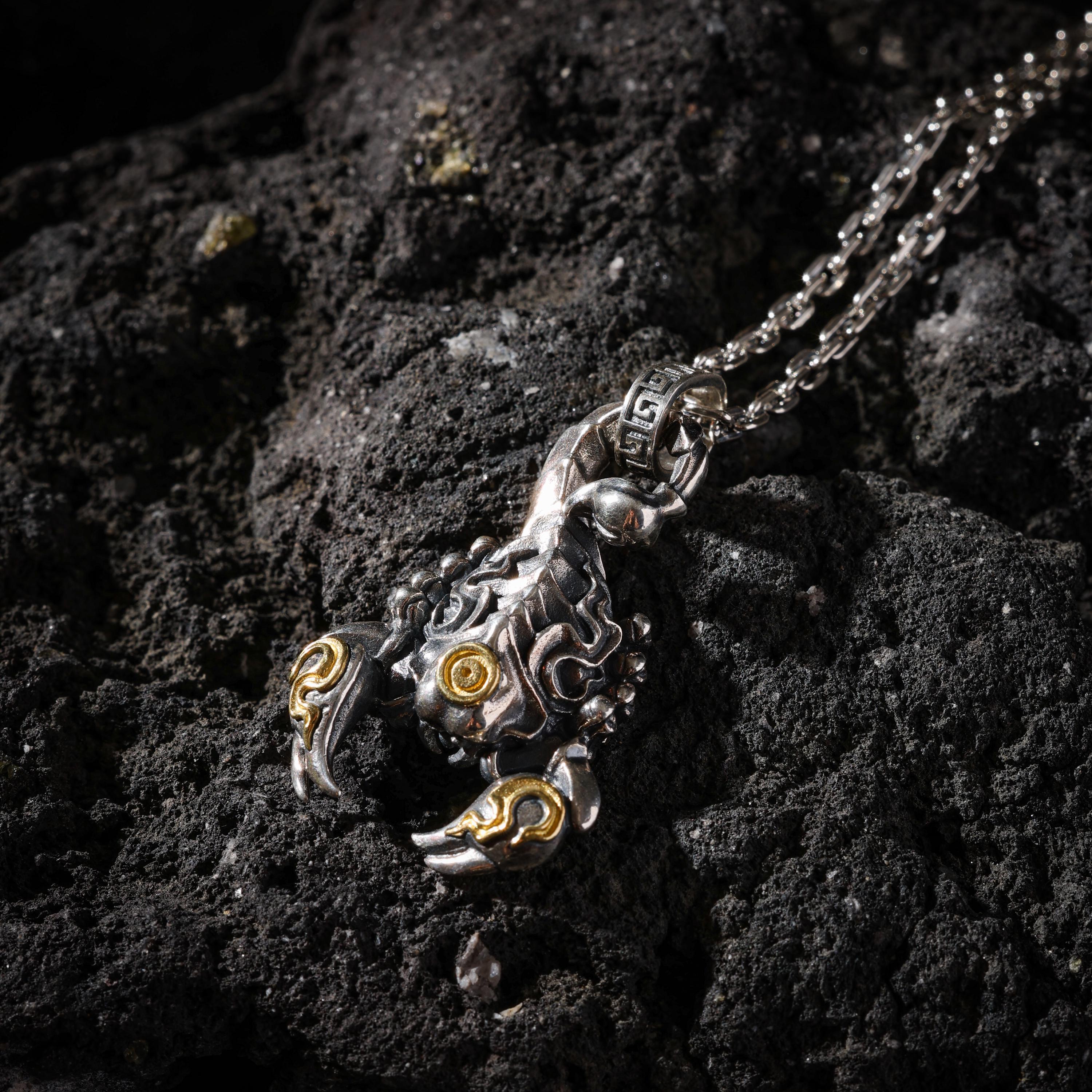 AURA DEER Fire Scorpion Talisman Necklace S925 Sterling Silver Protector Pendant