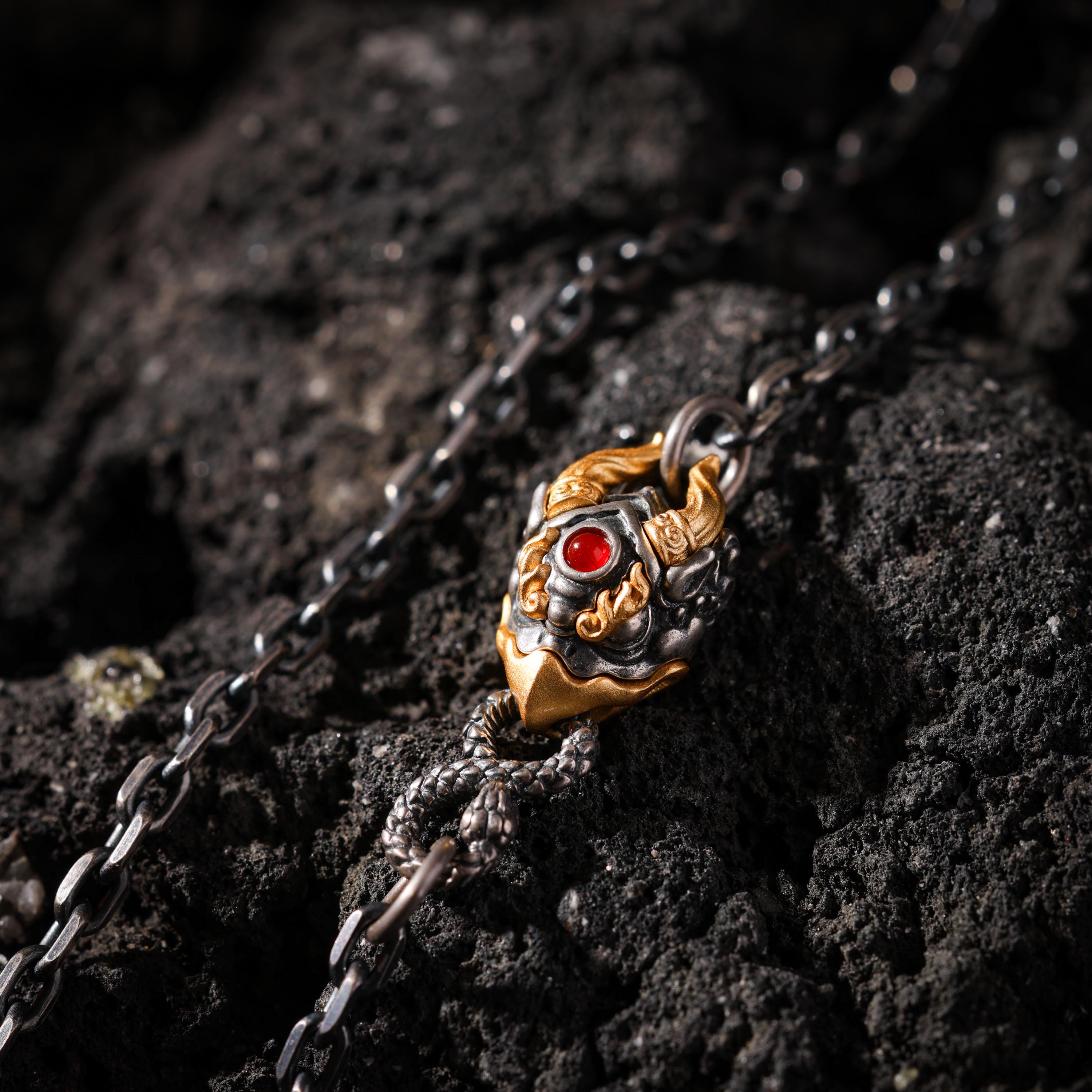 AURA DEER Garuda Bird Chain Necklace S925 Sterling Silver with 24K Gold-Plated Accents