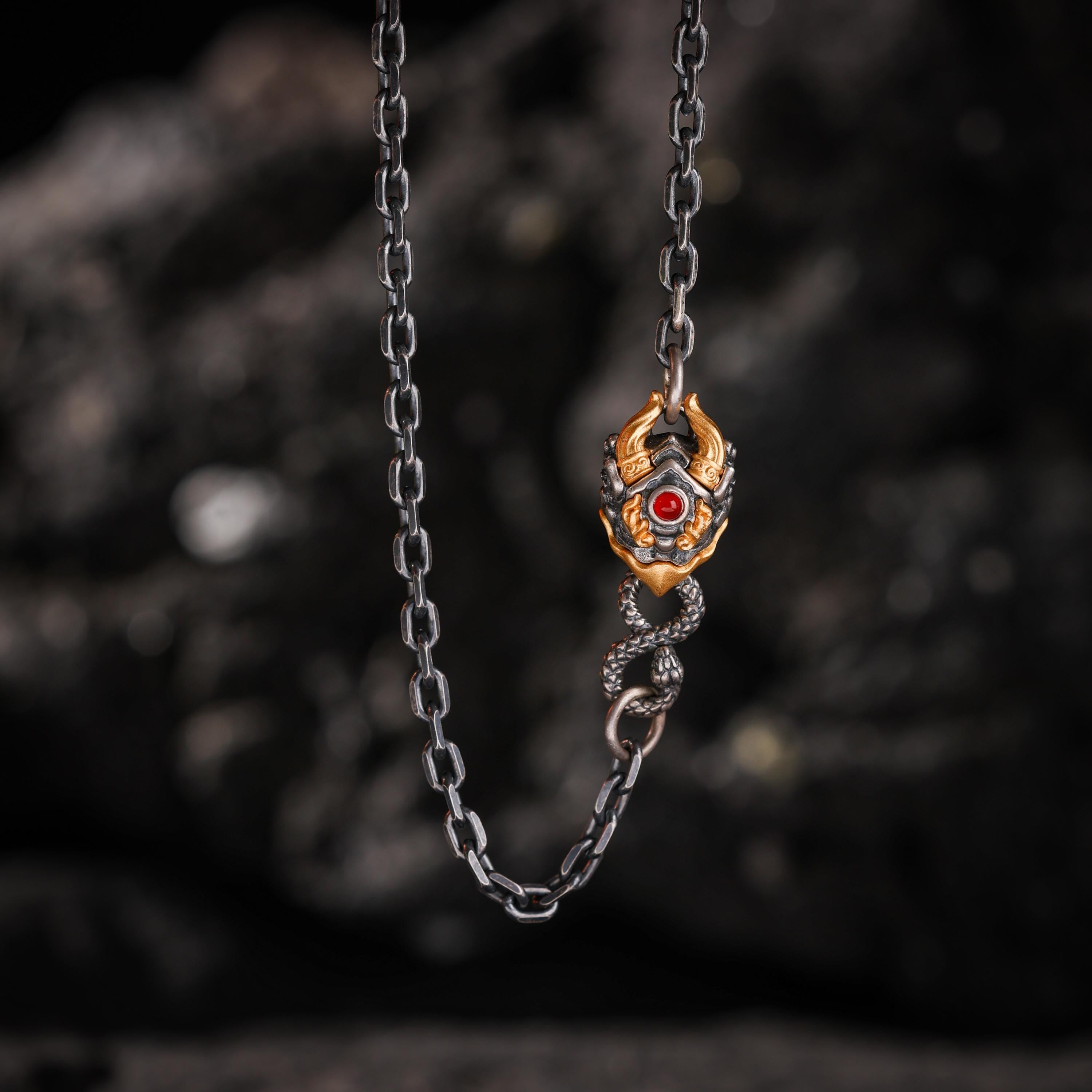 AURA DEER Garuda Bird Chain Necklace S925 Sterling Silver with 24K Gold-Plated Accents