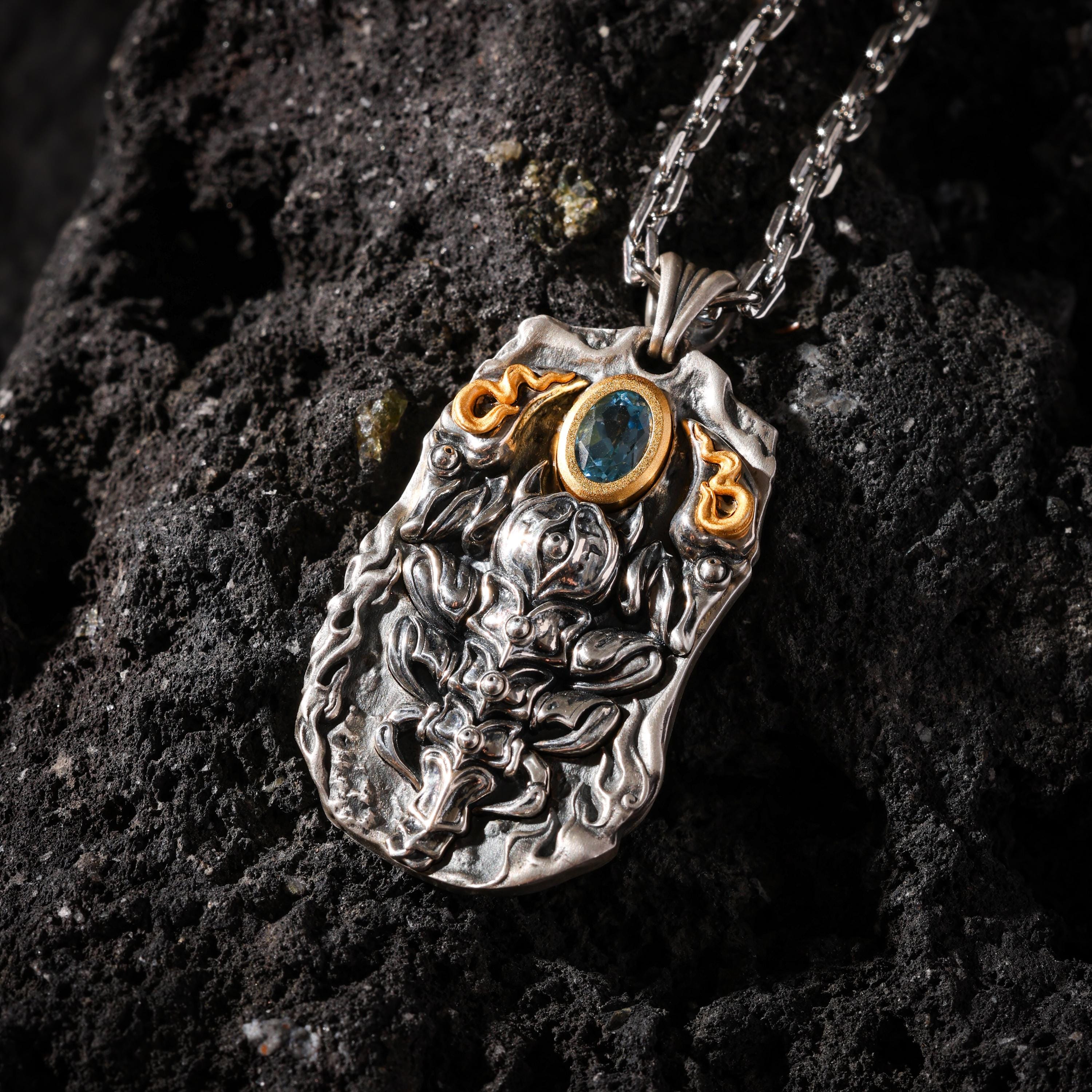 AURA DEER Jeweled Scorpion Talisman Necklace S925 Sterling Silver with Natural Topaz