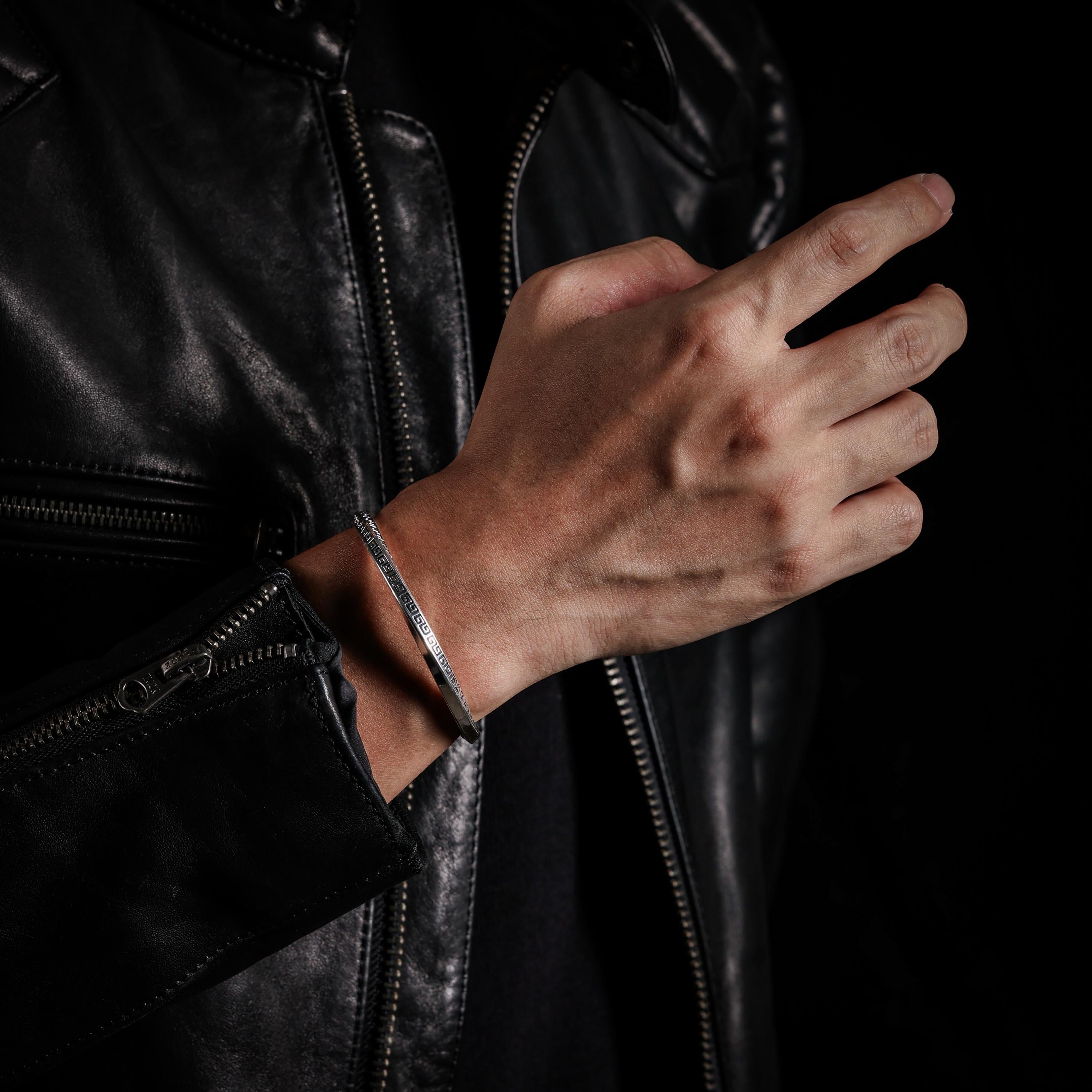 AURA DEER Key-Fret Fine Silver Open Cuff Bracelet