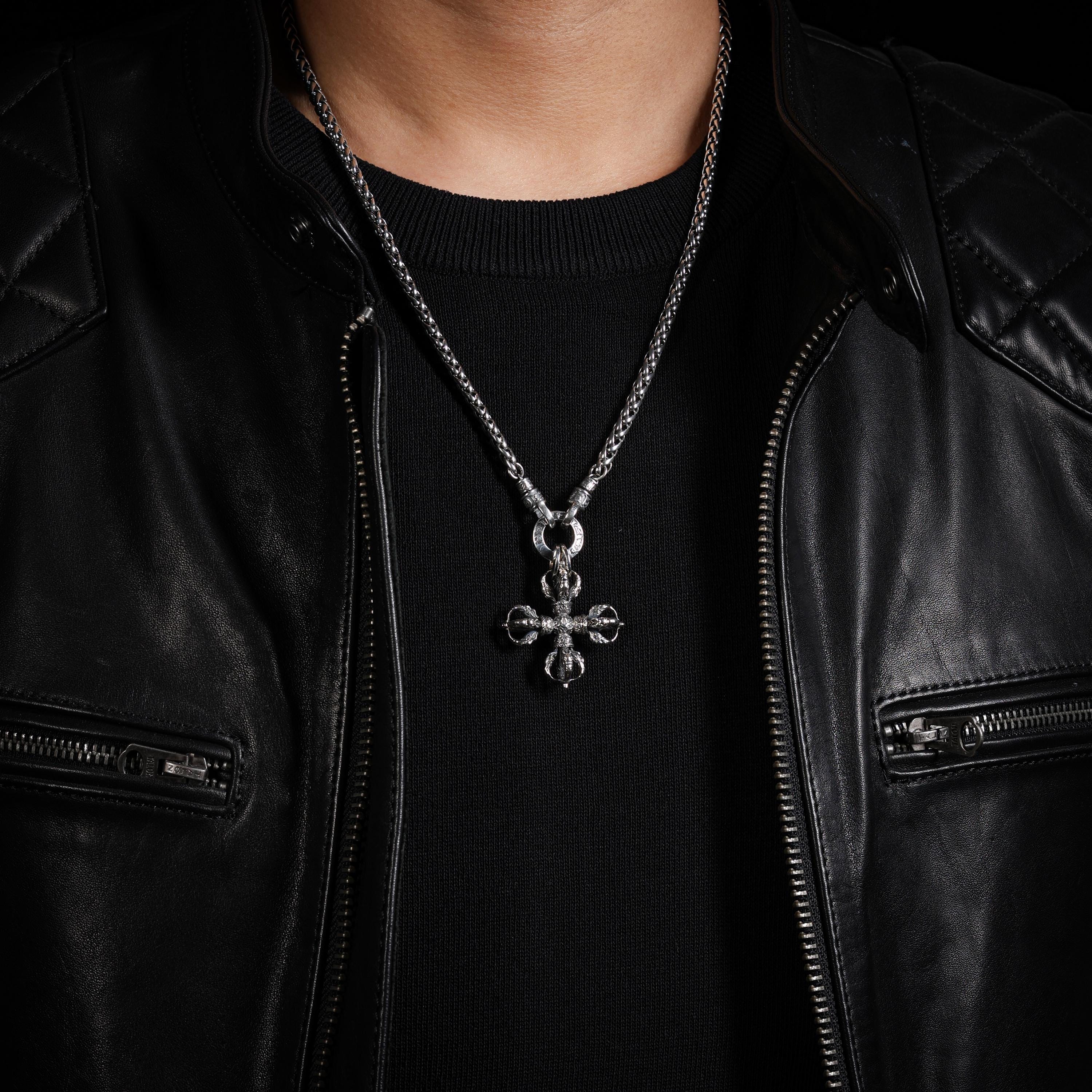 AURA DEER Garuda Crossed Vajra Pendant Necklace Sterling Silver Tibetan Amulet