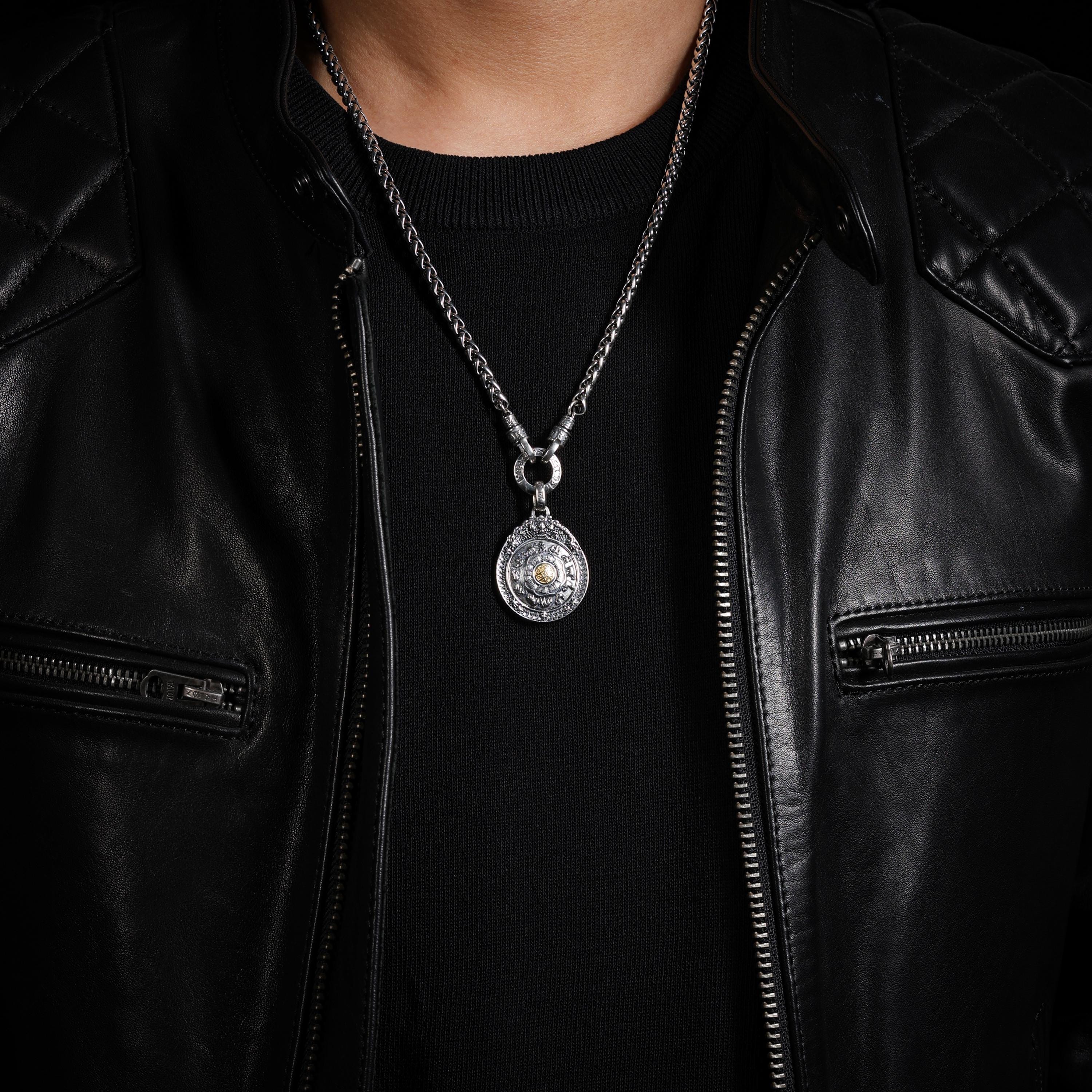 AURA DEER Rotating Nine-Palace Bagua Pendant Necklace Sterling Silver Tibetan Amulet