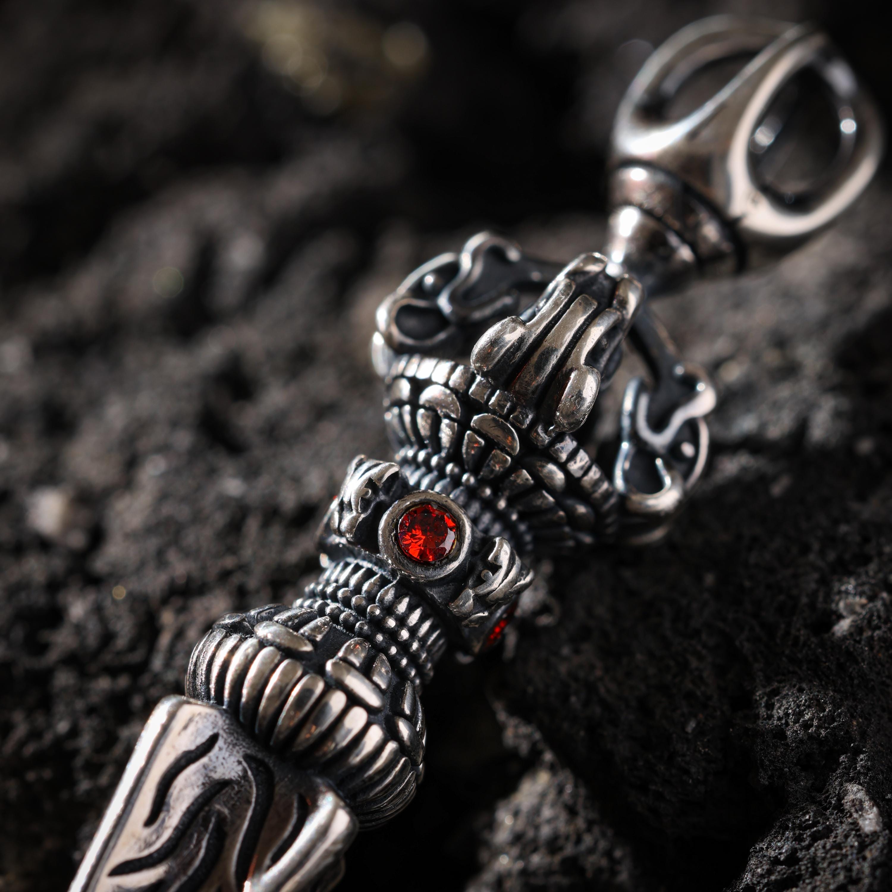 AURA DEER Three-Dimensional Vajra Pendant Necklace Sterling Silver Tibetan Amulet