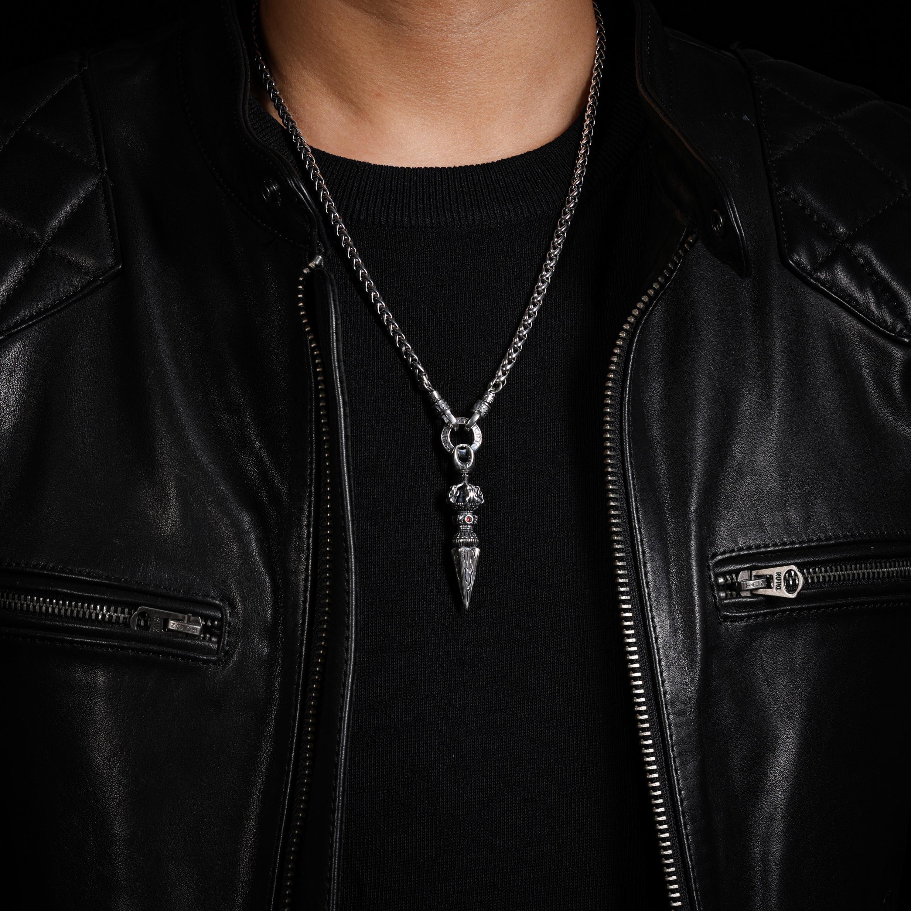 AURA DEER Three-Dimensional Vajra Pendant Necklace Sterling Silver Tibetan Amulet