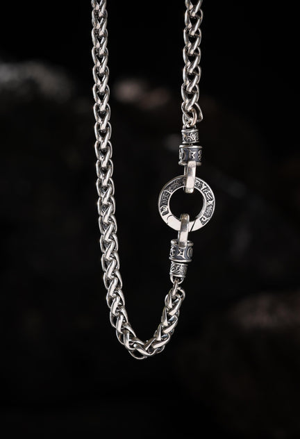 AURA DEER Dragon Bone Chain Necklace with Mantra Clasp S925 Sterling Silver