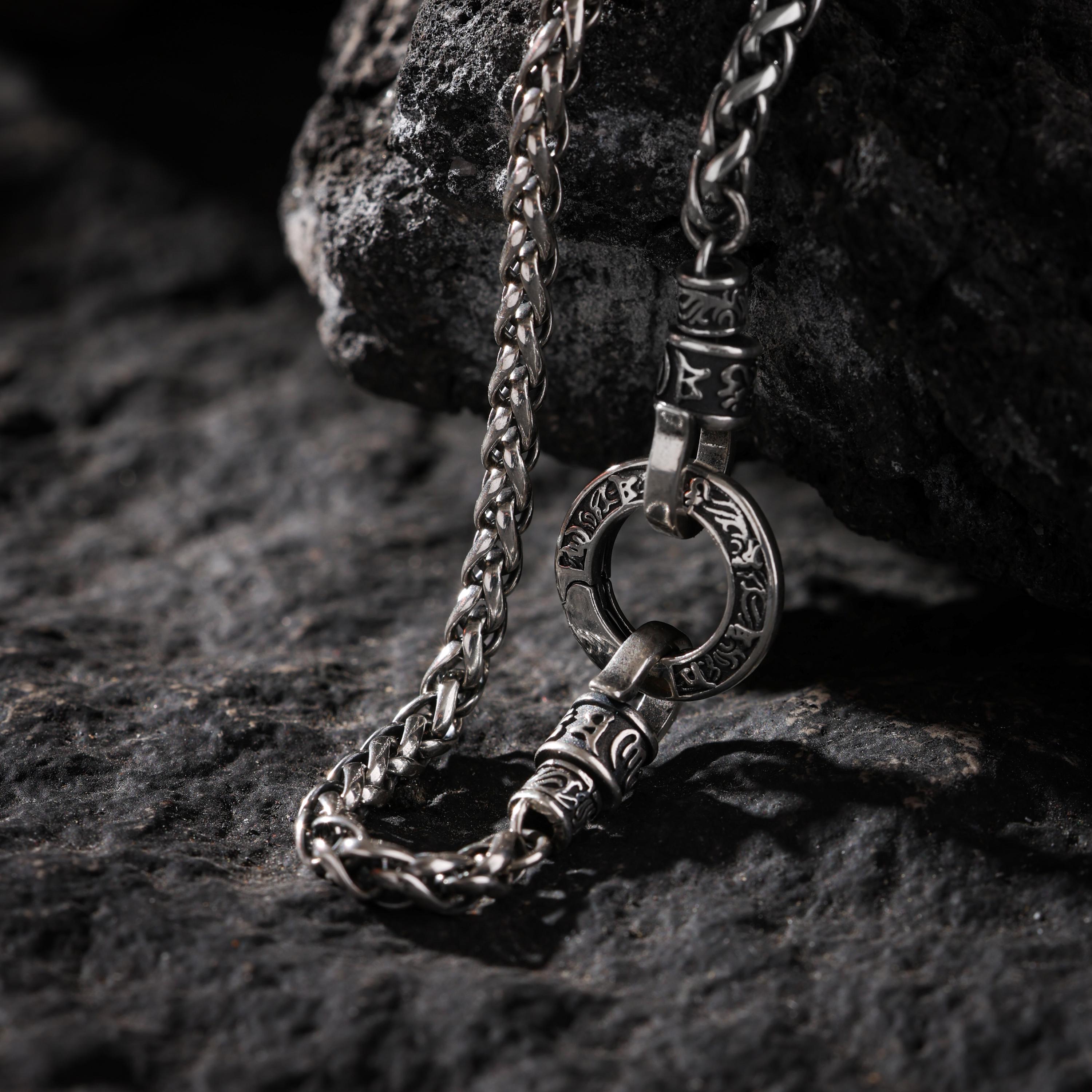 AURA DEER Dragon Bone Chain Necklace with Mantra Clasp S925 Sterling Silver