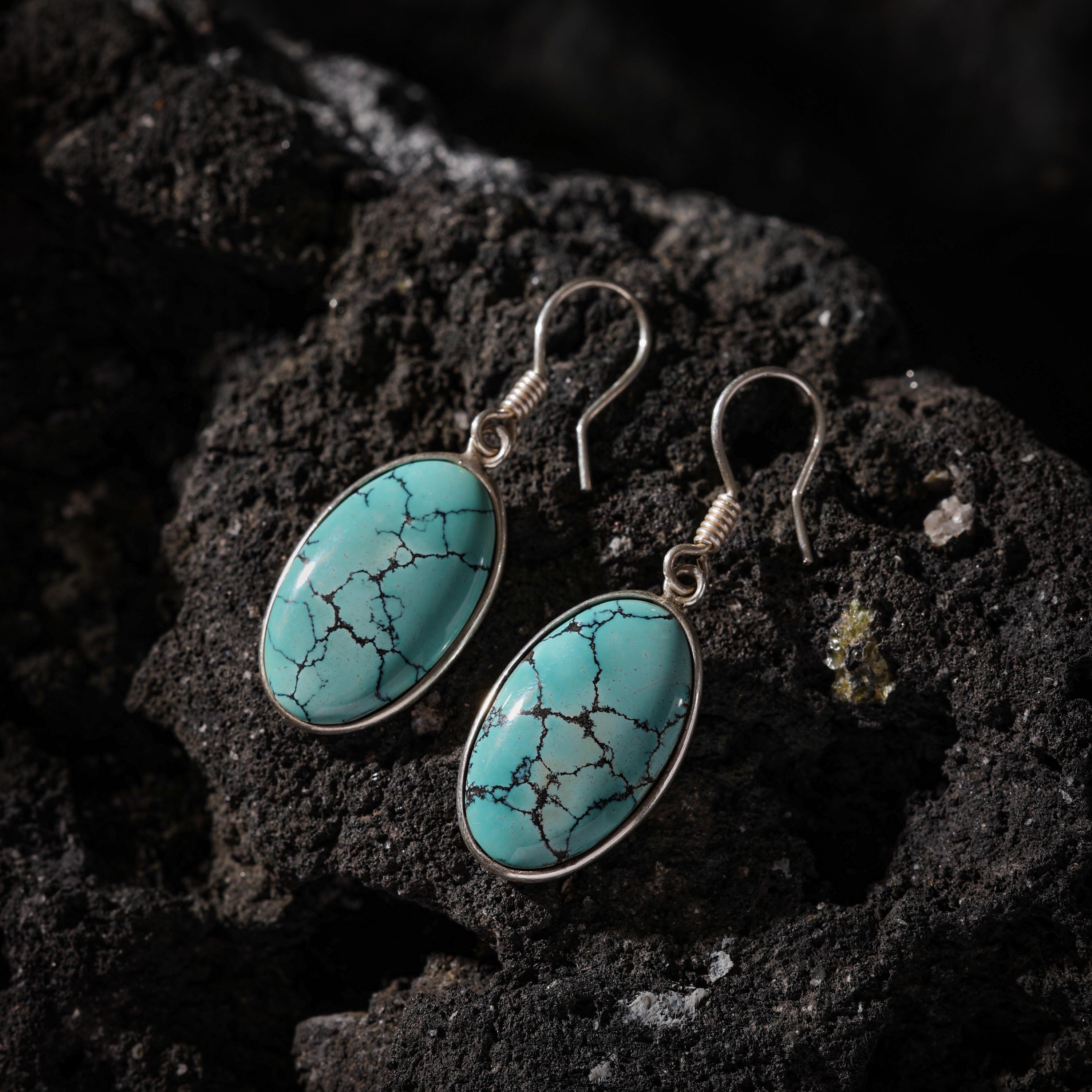 AURA DEER Natural Turquoise Drop Earrings S925 Sterling Silver