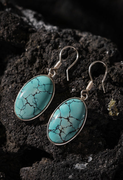 AURA DEER Natural Turquoise Drop Earrings S925 Sterling Silver