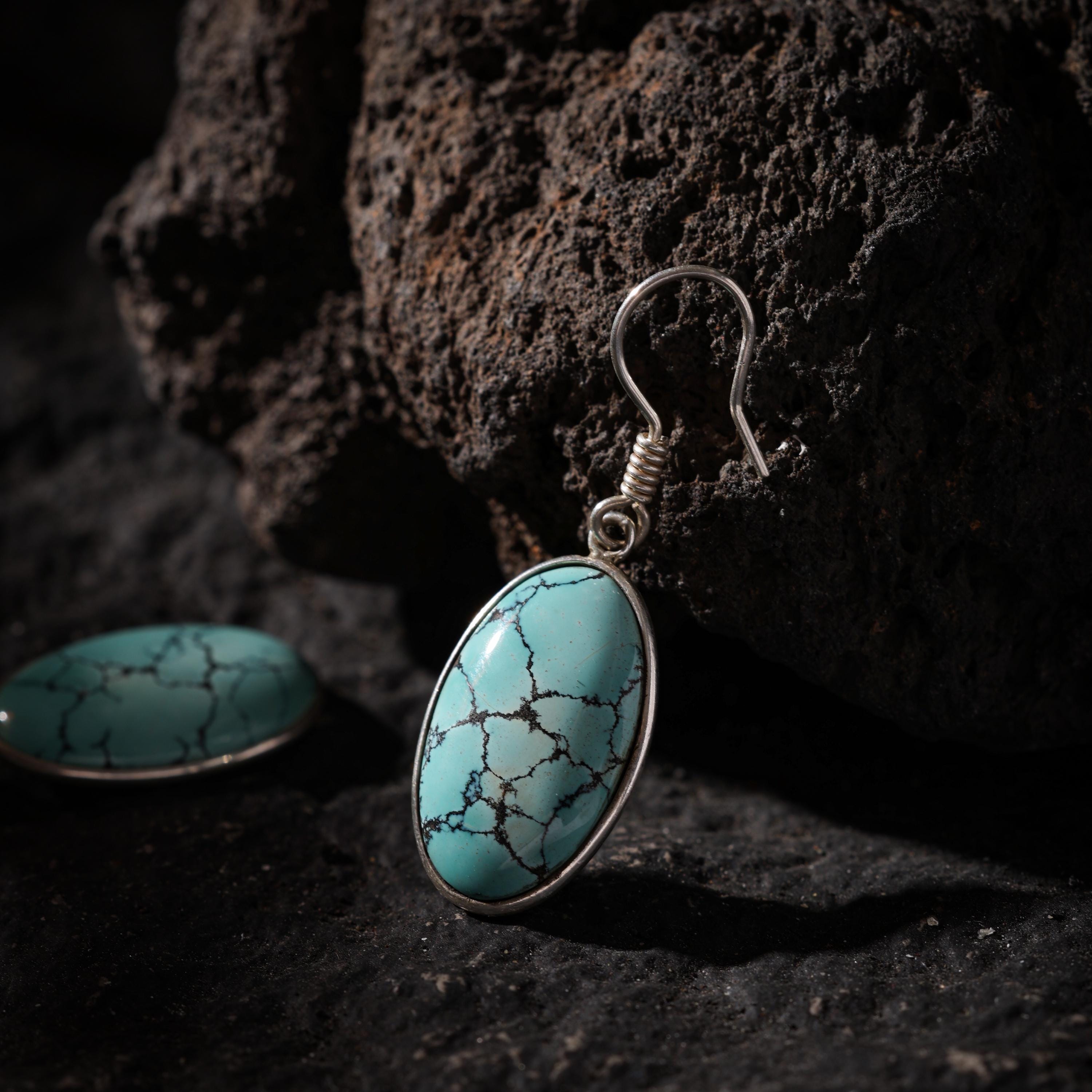 AURA DEER Natural Turquoise Drop Earrings S925 Sterling Silver