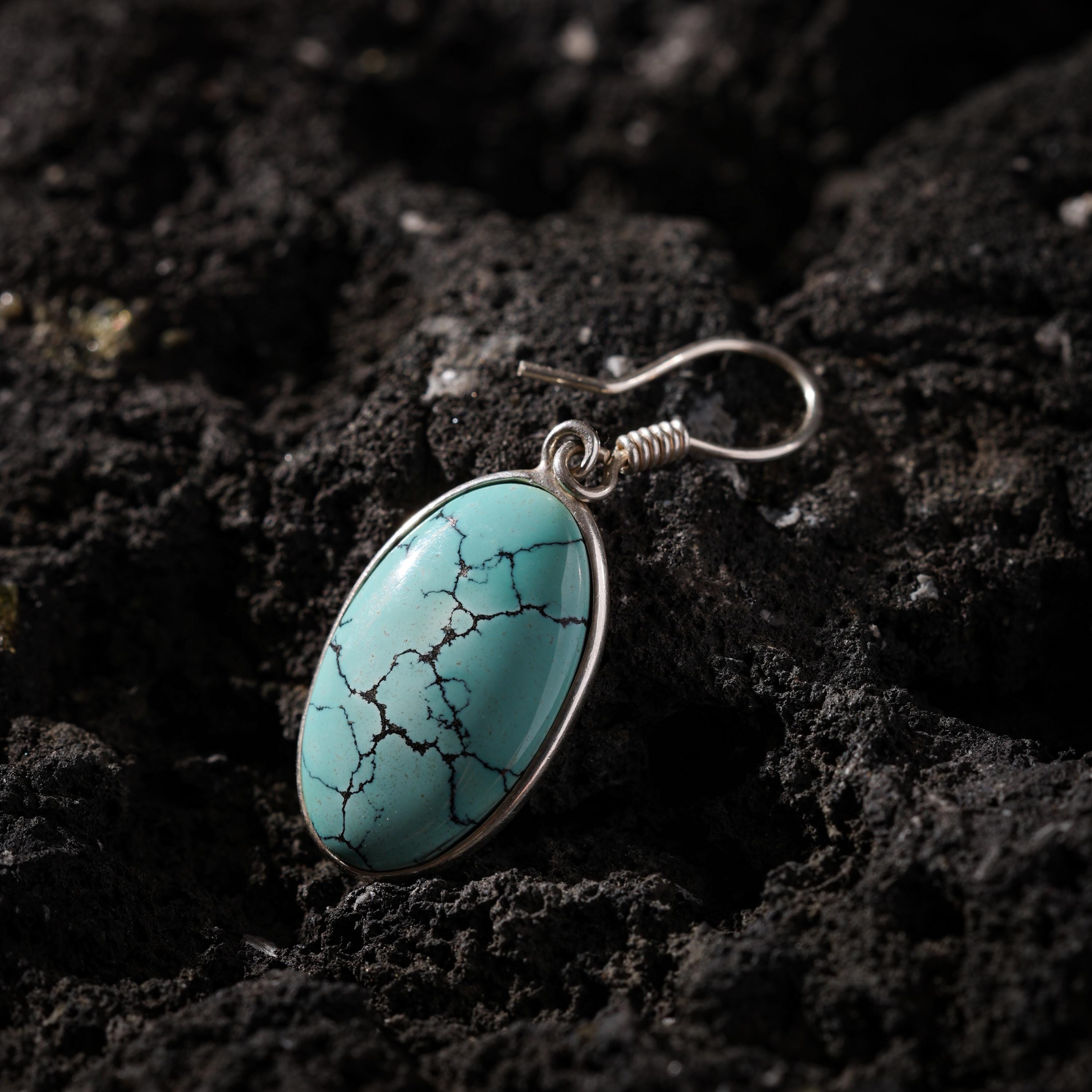 AURA DEER Natural Turquoise Drop Earrings S925 Sterling Silver