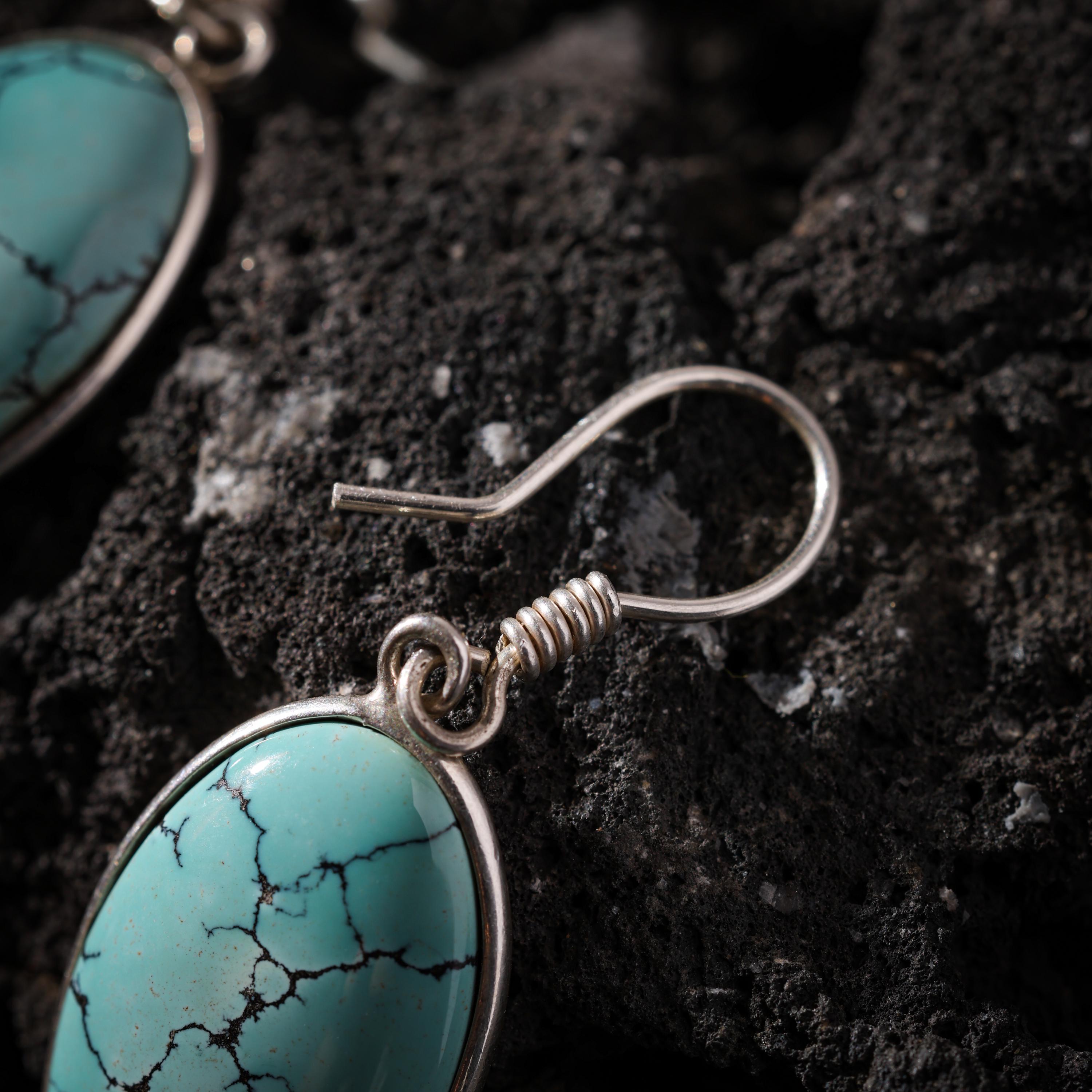 AURA DEER Natural Turquoise Drop Earrings S925 Sterling Silver