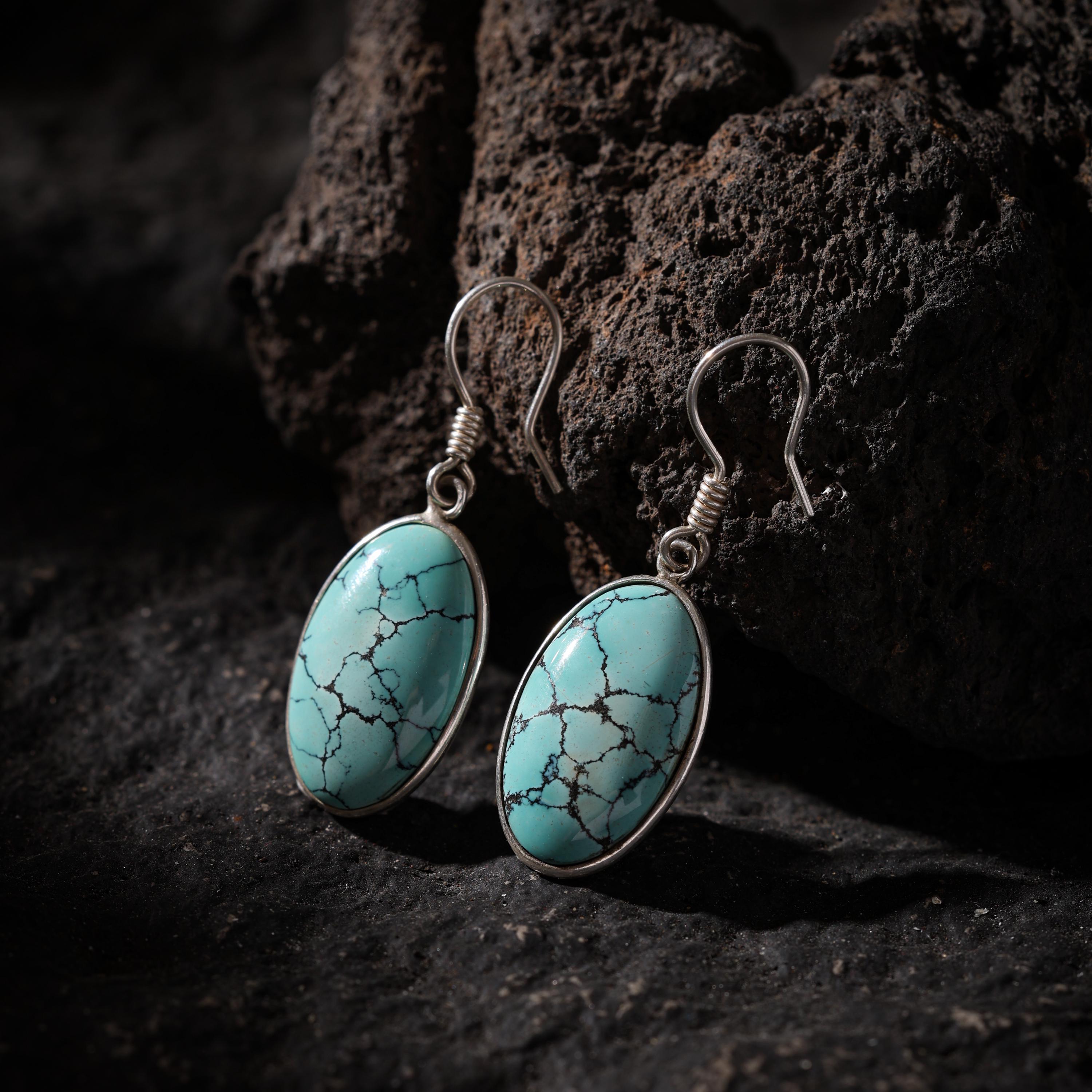 AURA DEER Natural Turquoise Drop Earrings S925 Sterling Silver