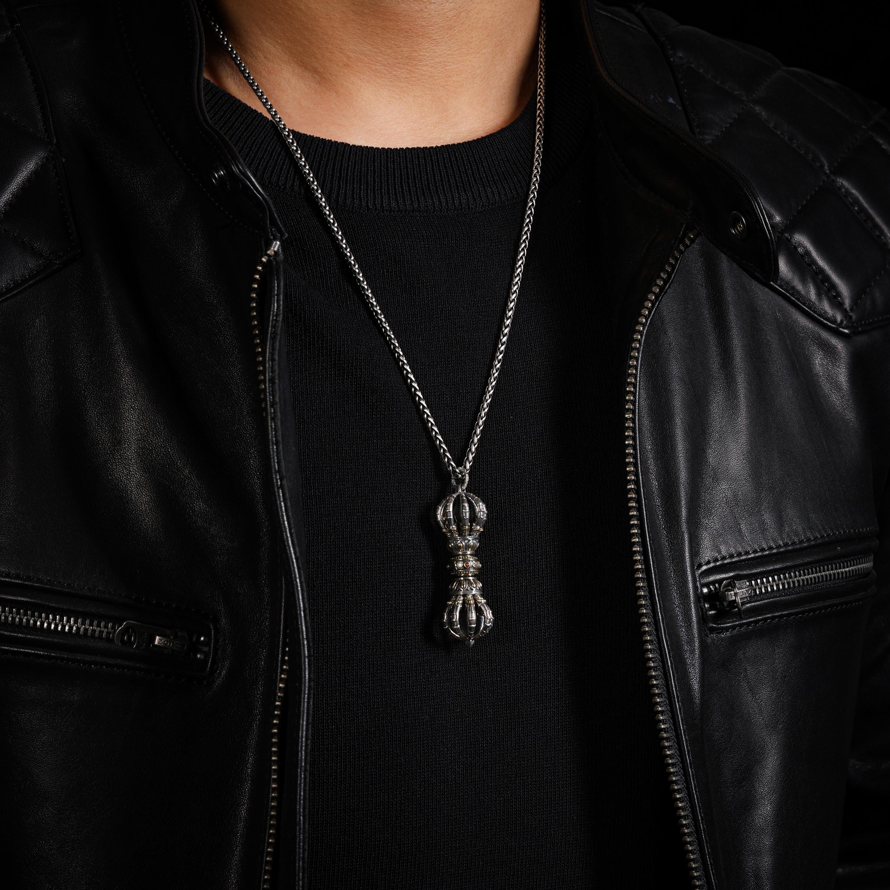 AURA DEER Nine-Pronged Vajra Pendant Necklace Sterling Silver Tibetan Amulet