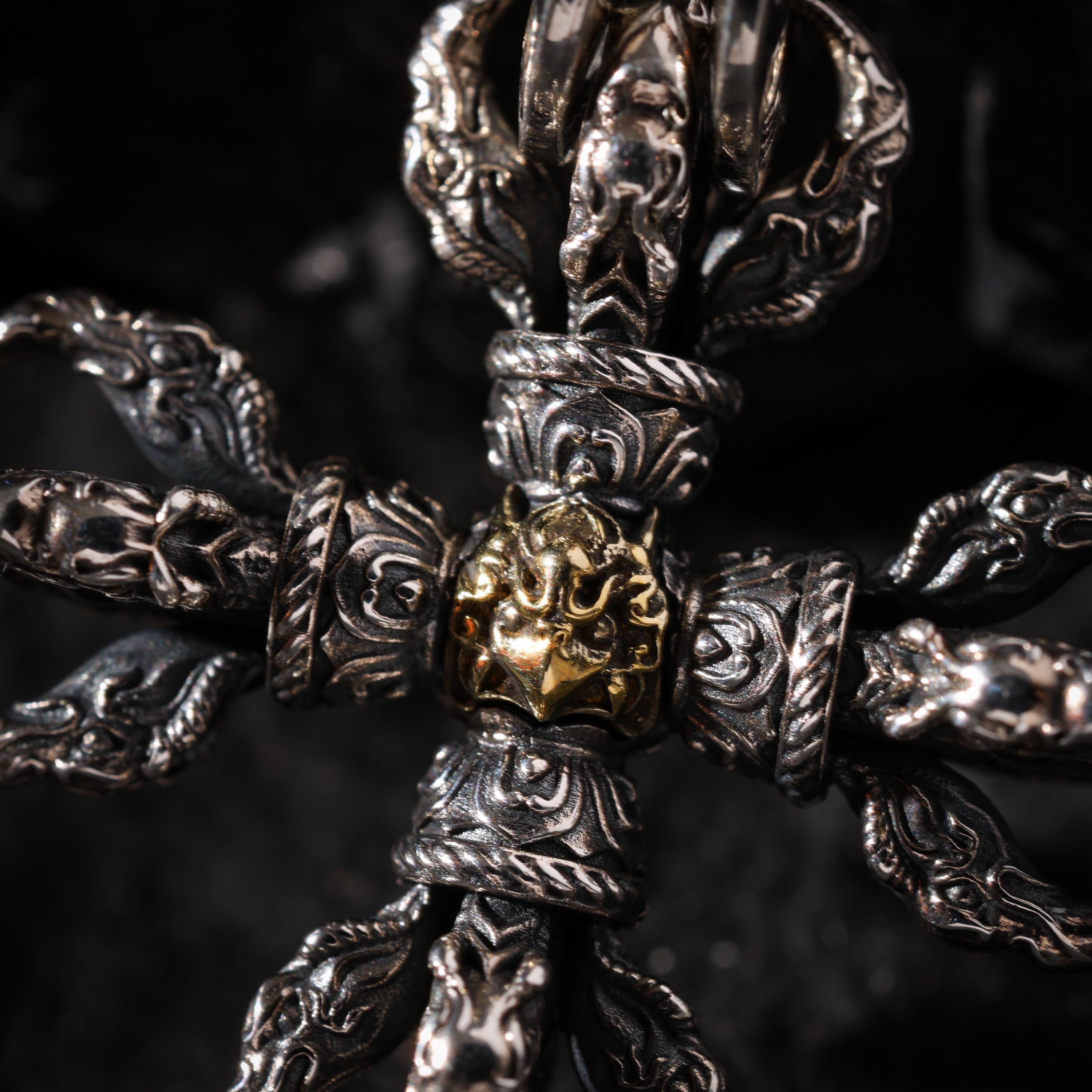 AURA DEER Garuda Crossed Vajra Pendant Necklace Sterling Silver Tibetan Amulet