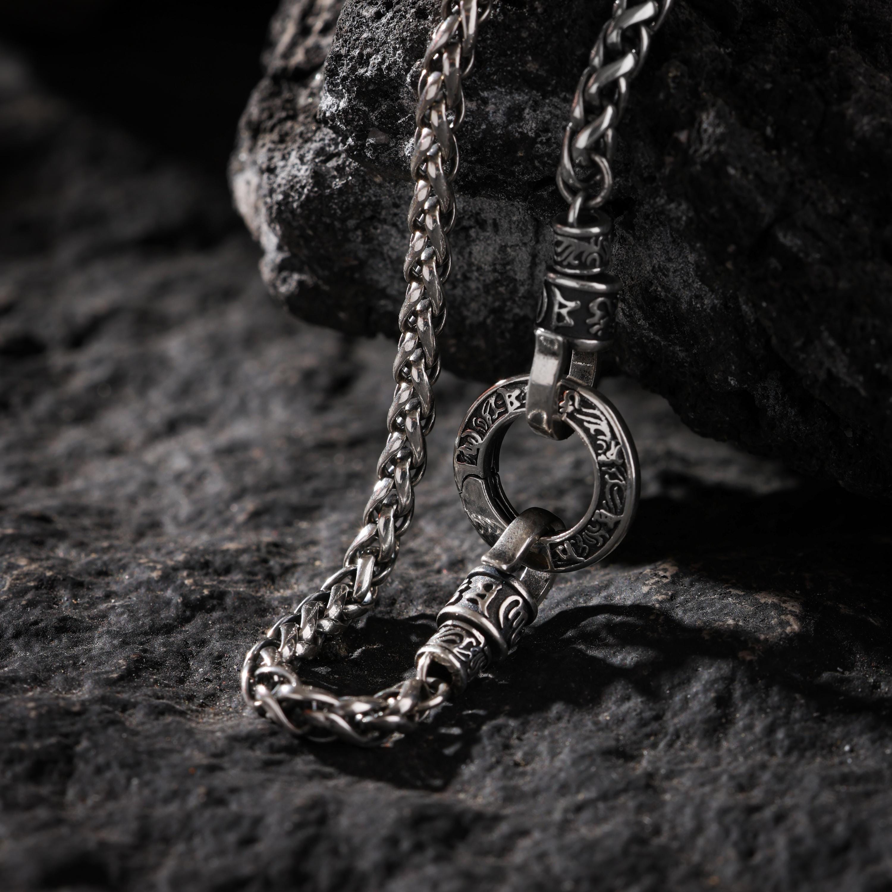 AURA DEER Rotating Vajra Mantra Pendant Necklace Sterling Silver Tibetan Amulet