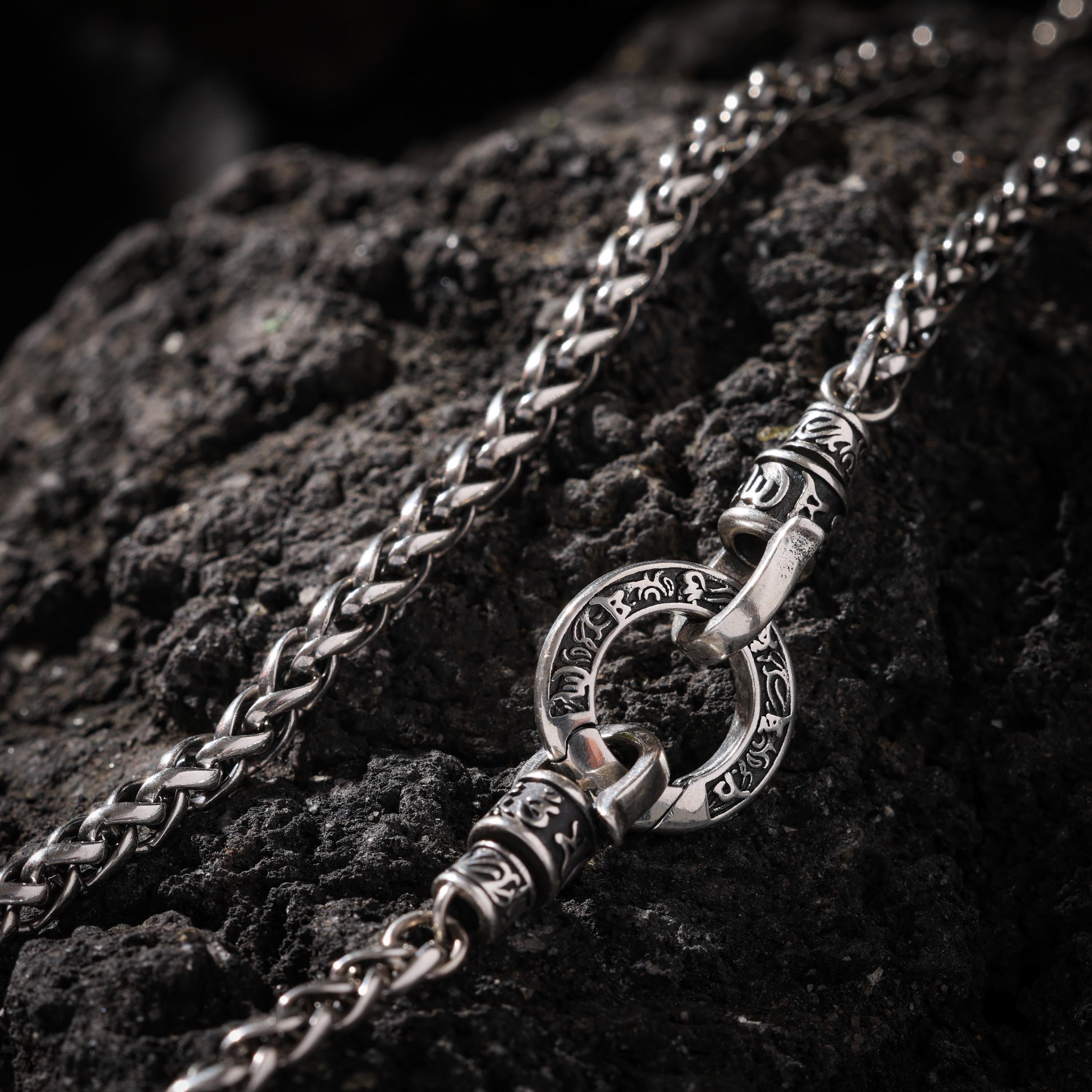 AURA DEER Rotating Vajra Mantra Pendant Necklace Sterling Silver Tibetan Amulet