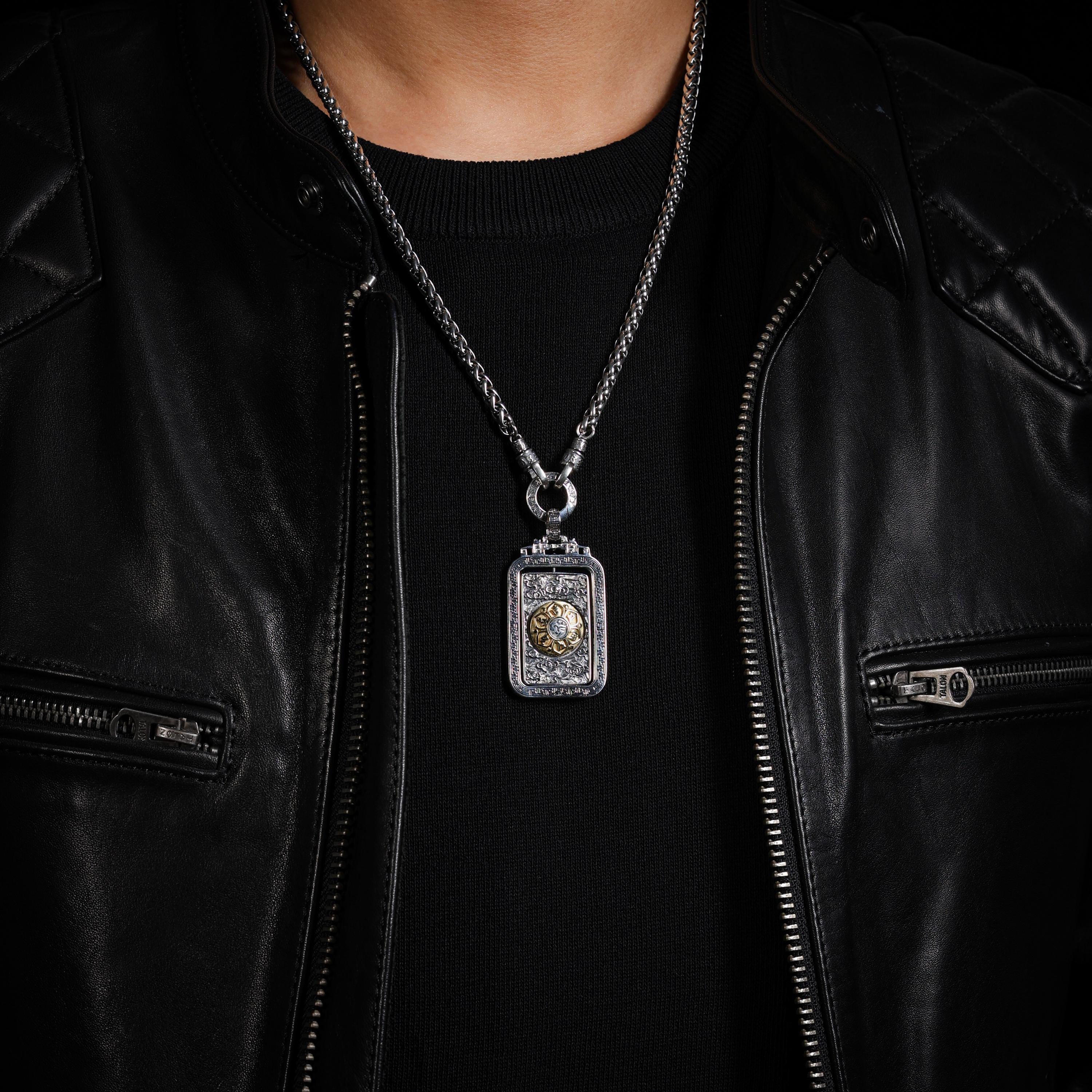 AURA DEER Rotating Vajra Mantra Pendant Necklace Sterling Silver Tibetan Amulet