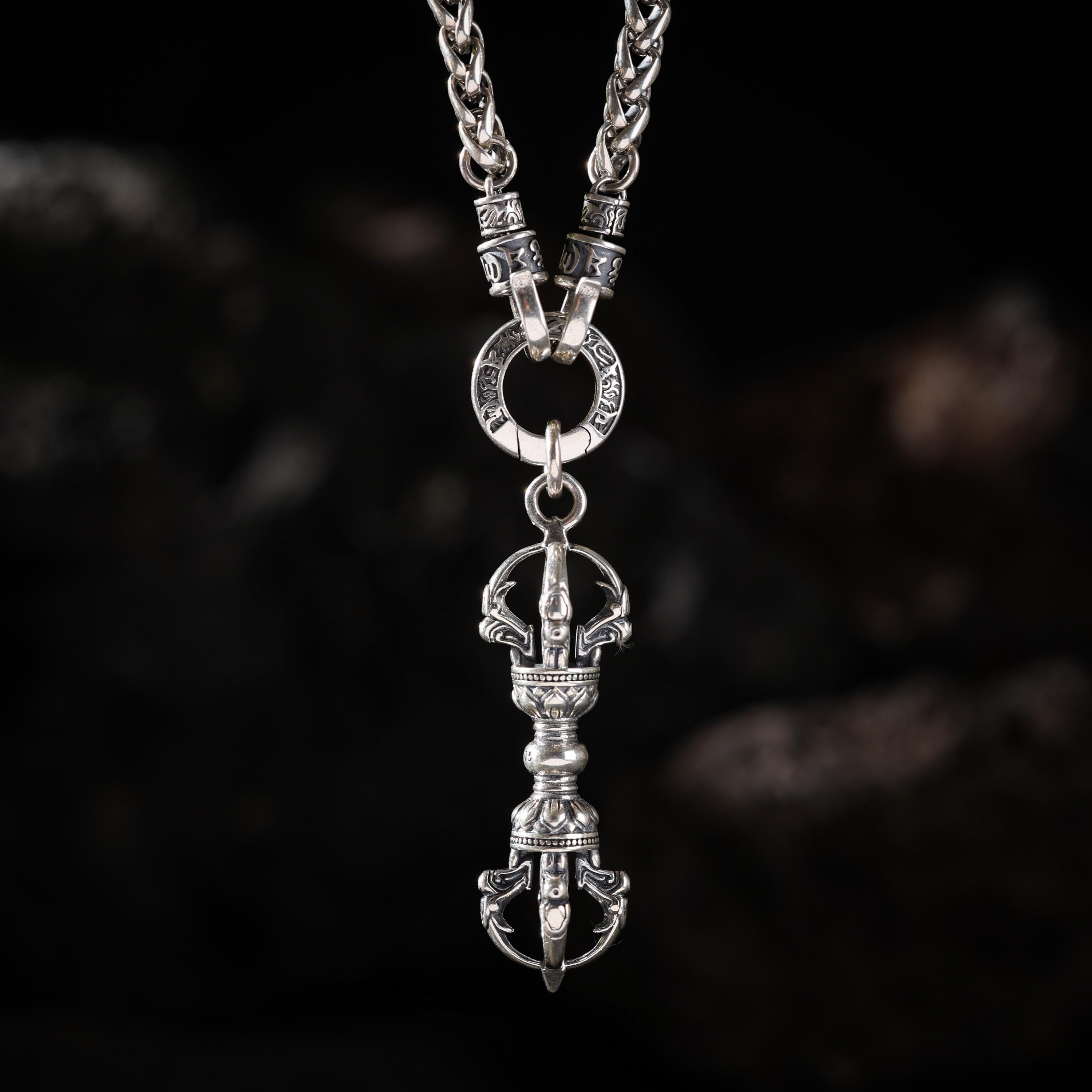 AURA DEER Three-Dimensional Vajra Pendant Sterling Silver Tibetan Amulet