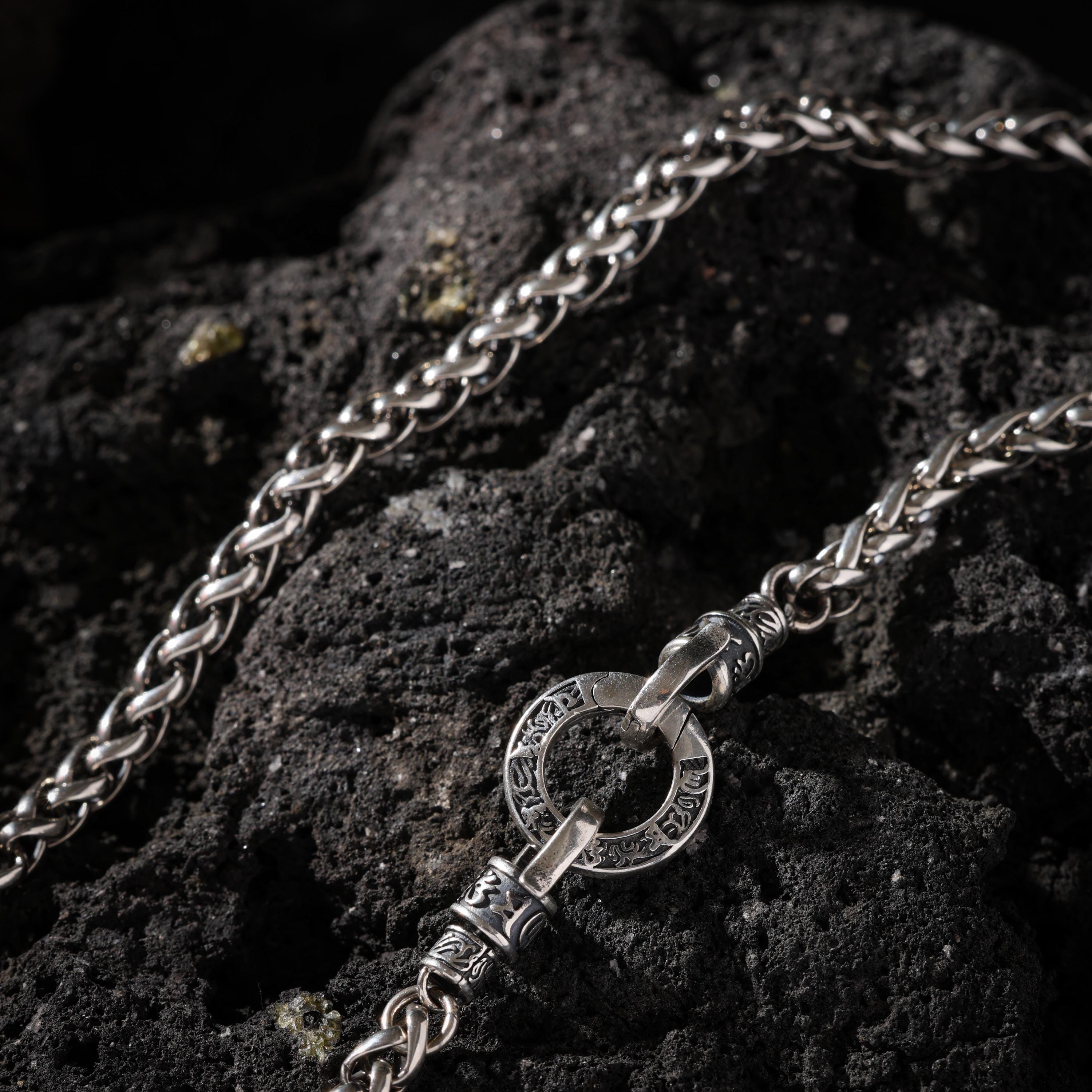 AURA DEER Dragon Bone Chain Necklace with Mantra Clasp S925 Sterling Silver