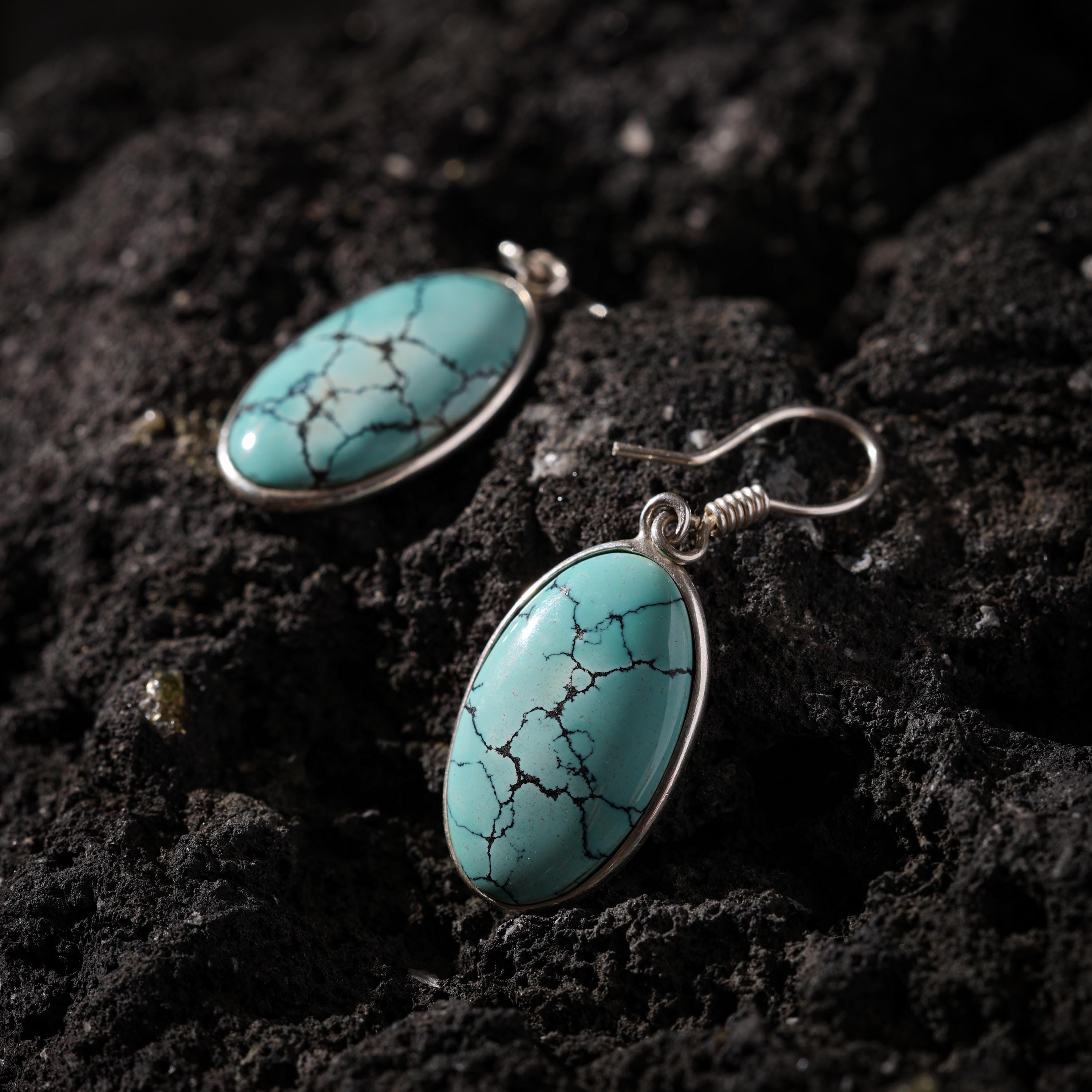 AURA DEER Natural Turquoise Drop Earrings S925 Sterling Silver