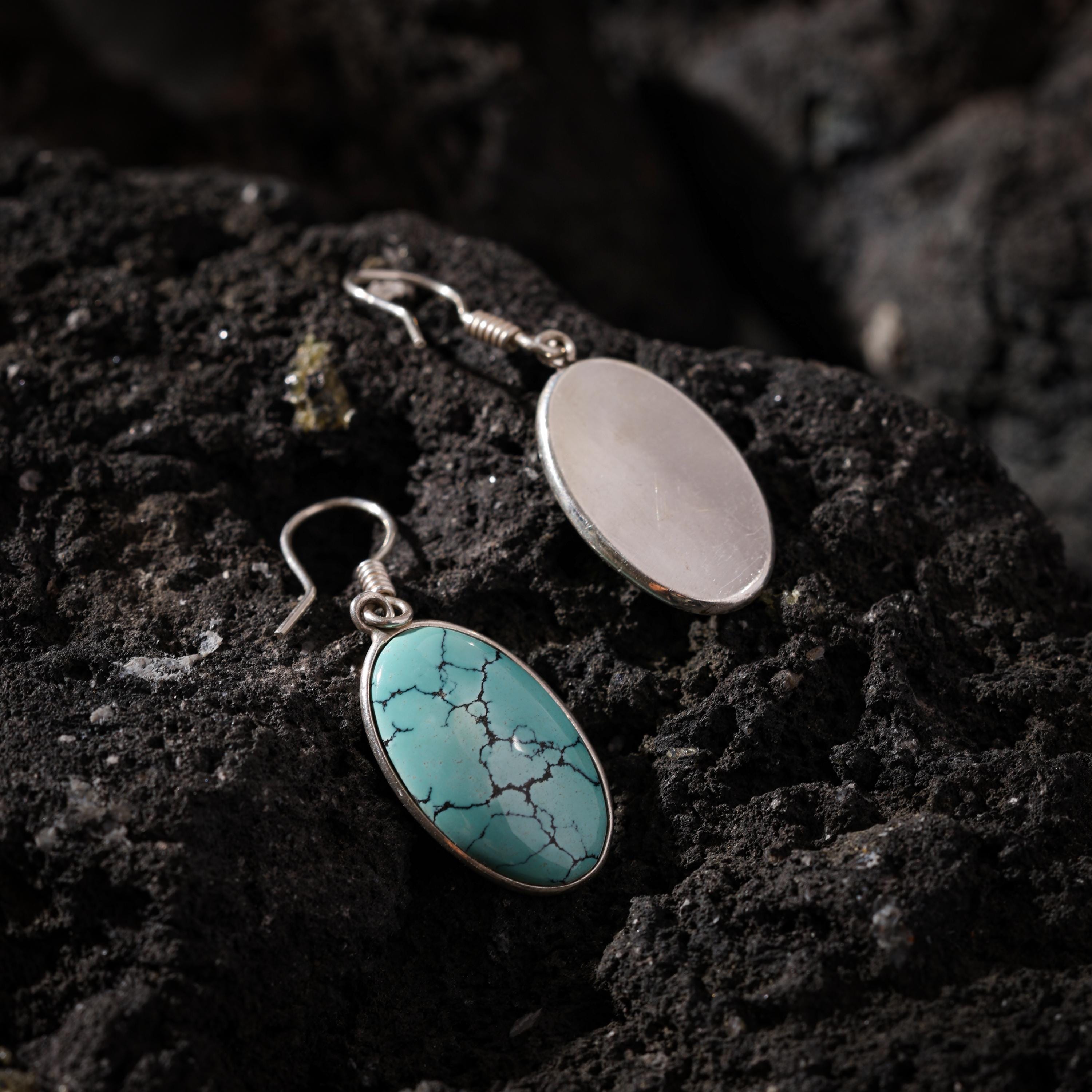 AURA DEER Natural Turquoise Drop Earrings S925 Sterling Silver