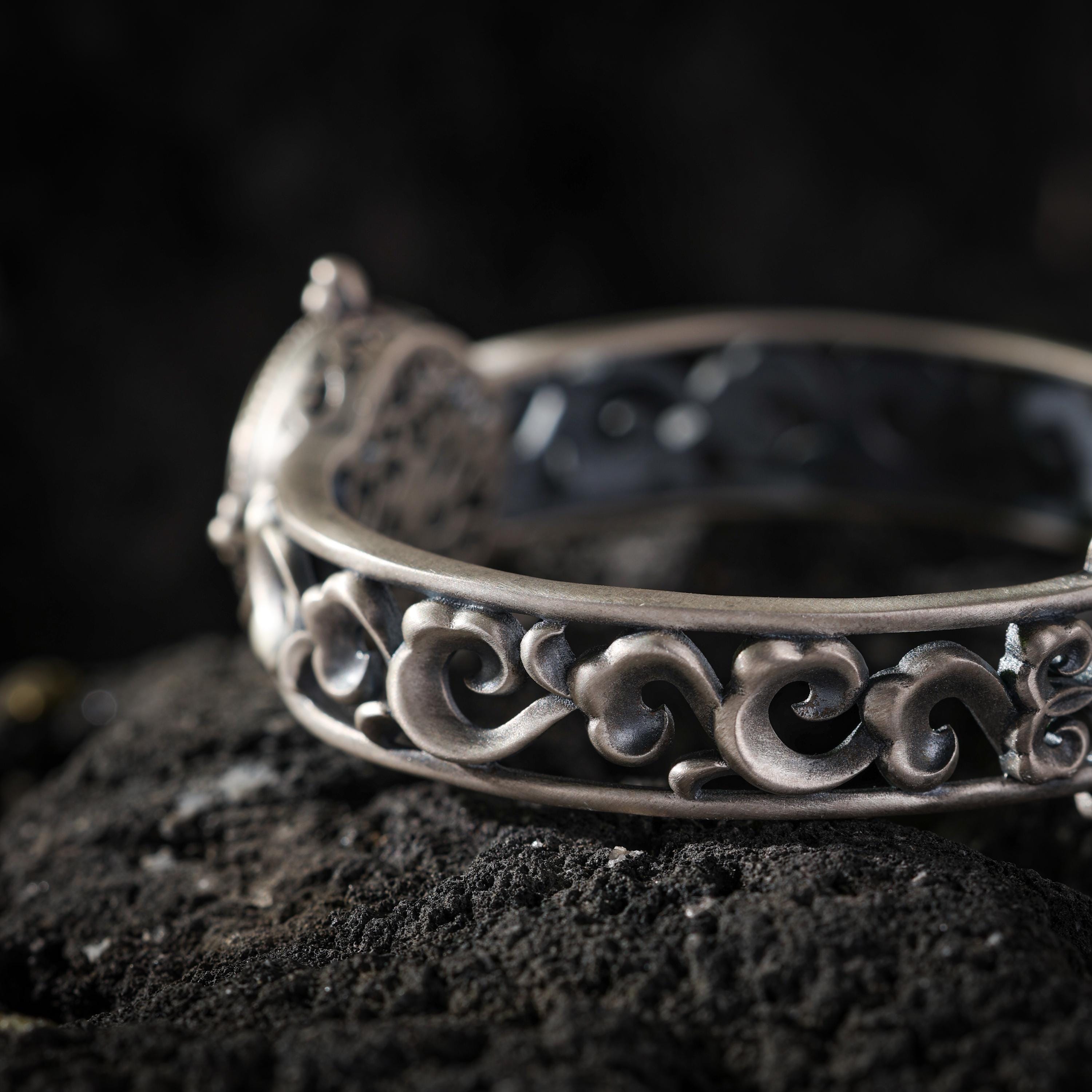 AURA DEER Rotating Six-Word Mantra Turquoise Sterling Silver Cuff Bracelet