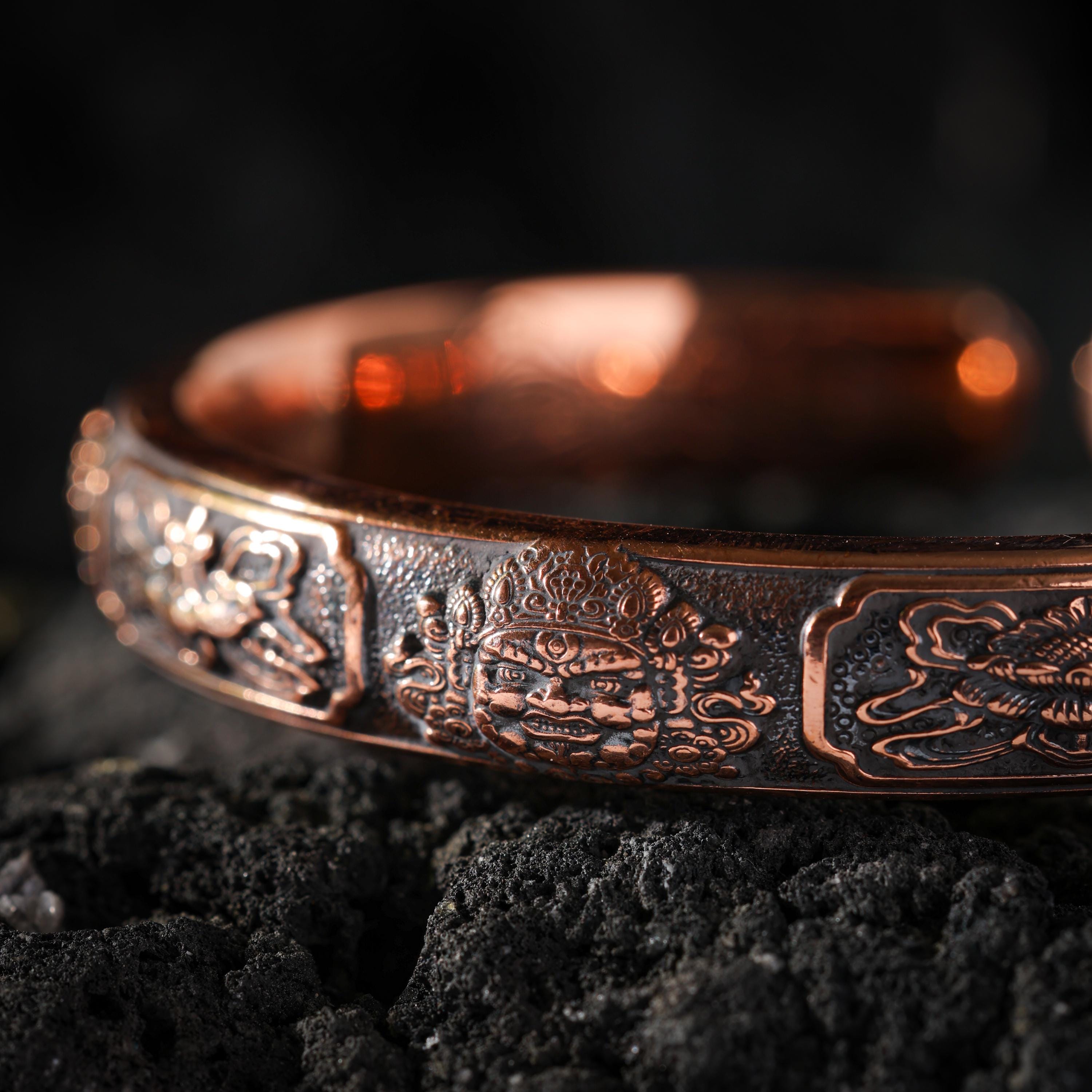 AURA DEER Yellow Jambhala Eight Auspicious Symbols Copper Cuff Bracelet