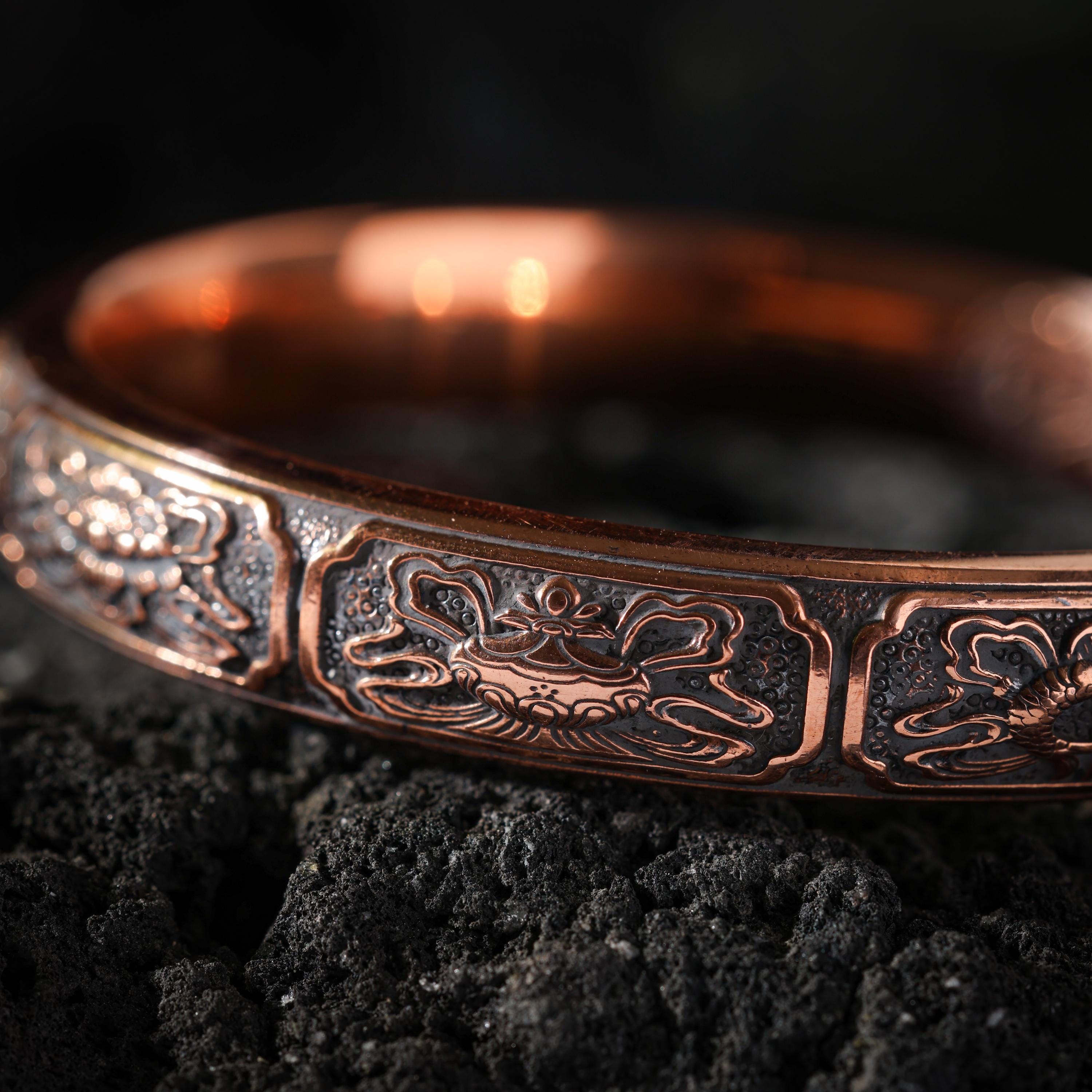 AURA DEER Yellow Jambhala Eight Auspicious Symbols Copper Cuff Bracelet