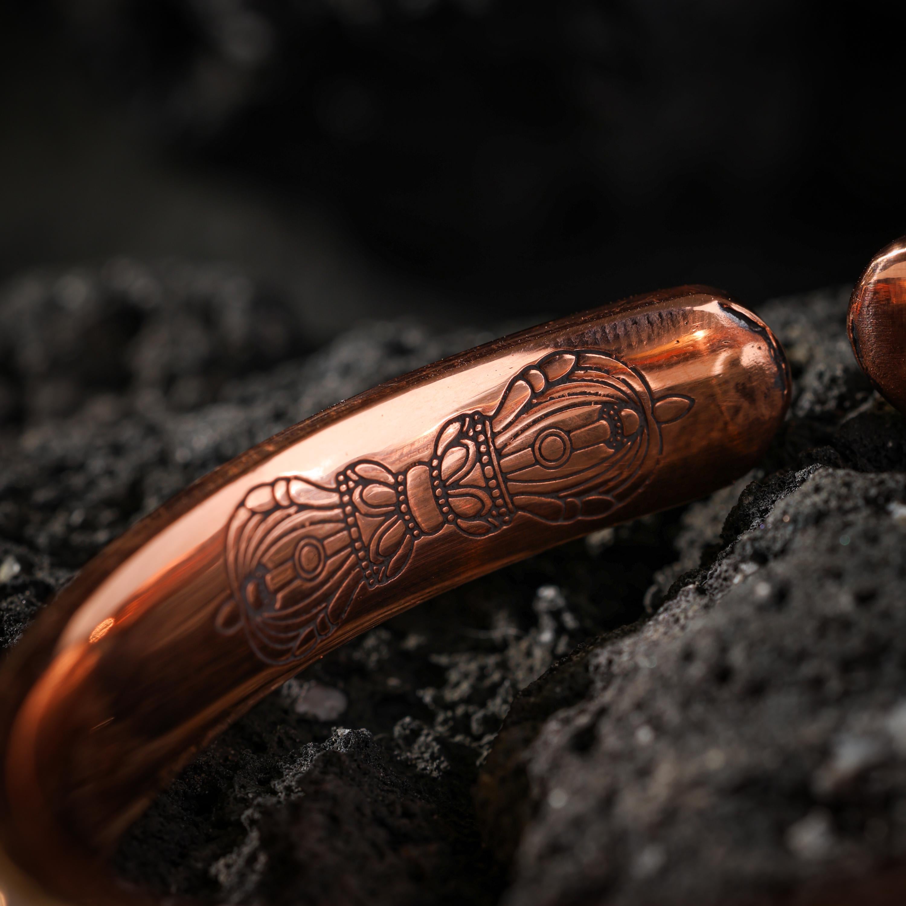 AURA DEER Yellow Jambhala Eight Auspicious Symbols Copper Cuff Bracelet