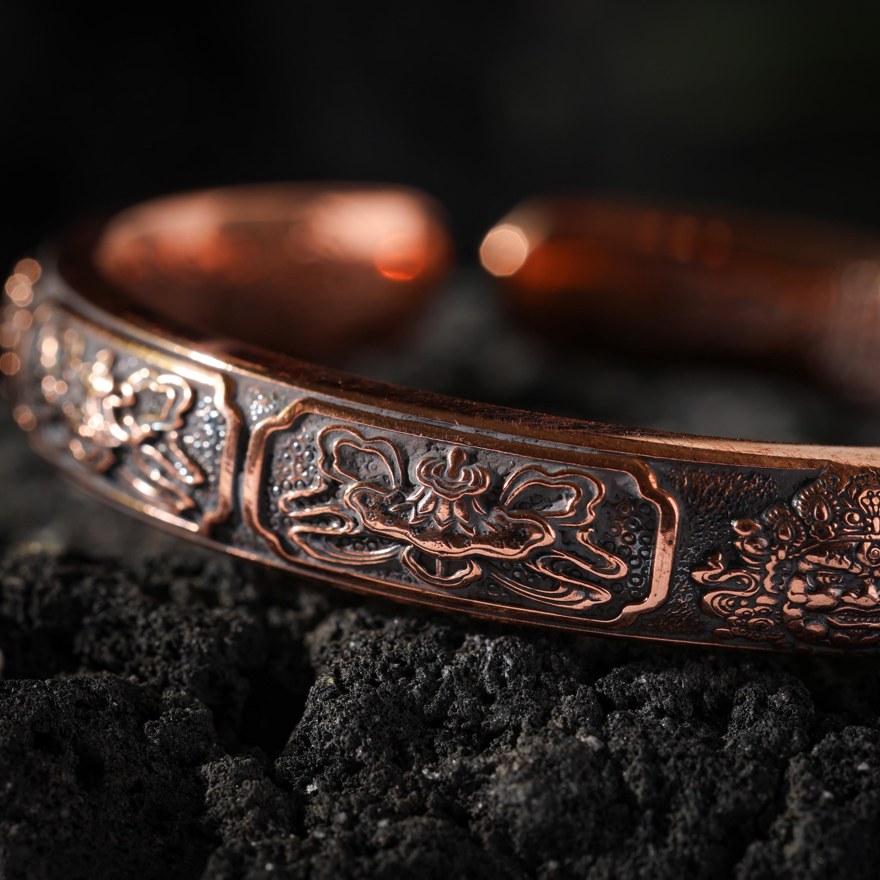 AURA DEER Yellow Jambhala Eight Auspicious Symbols Copper Cuff Bracelet