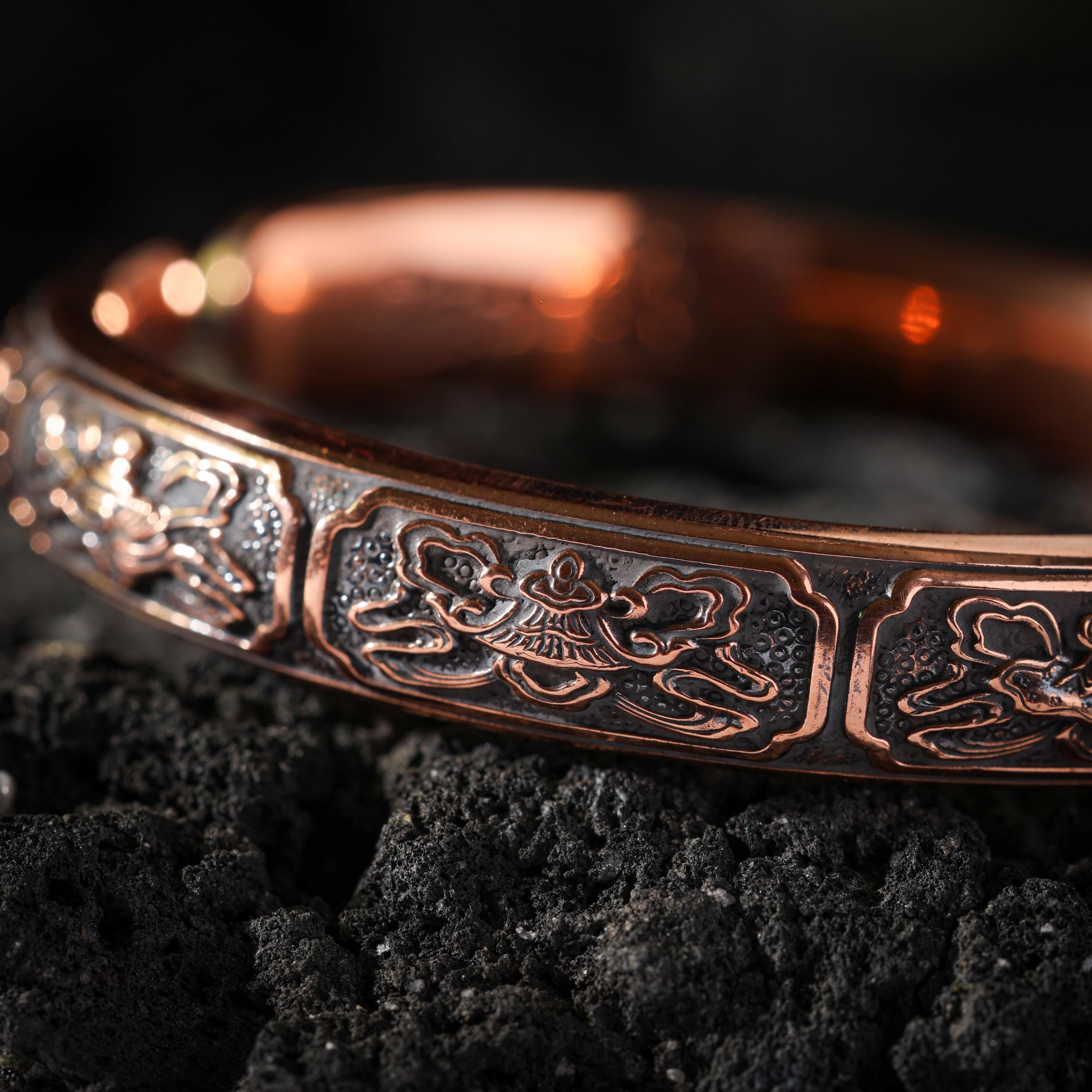 AURA DEER Yellow Jambhala Eight Auspicious Symbols Copper Cuff Bracelet