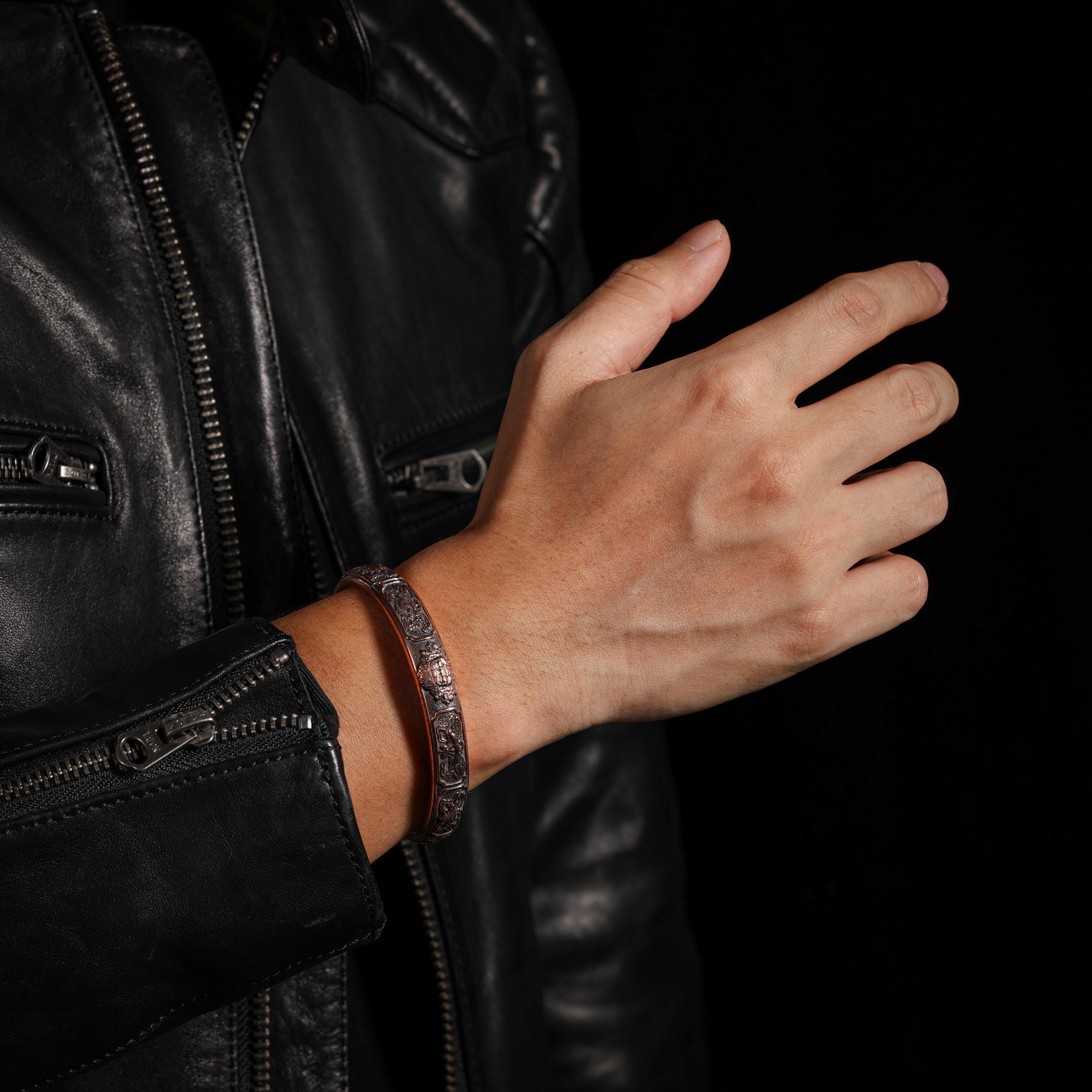AURA DEER Yellow Jambhala Eight Auspicious Symbols Copper Cuff Bracelet