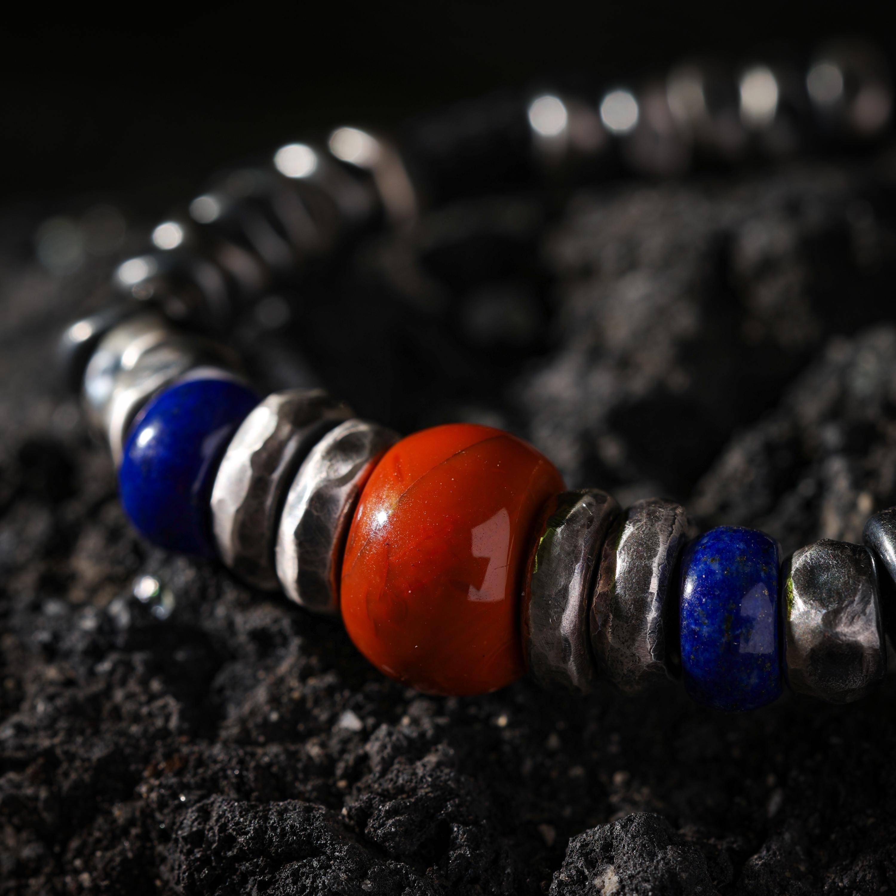 AURA DEER Hand-Hammered Sterling Silver & Stone Bracelet
