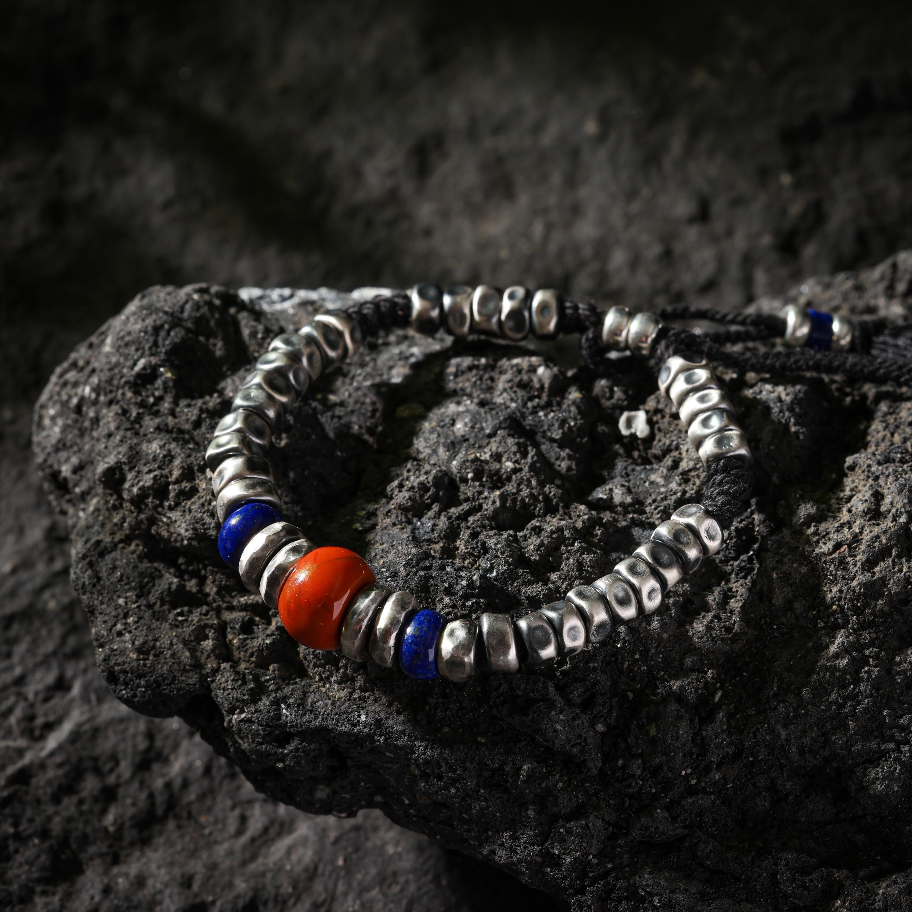 AURA DEER Hand-Hammered Sterling Silver & Stone Bracelet