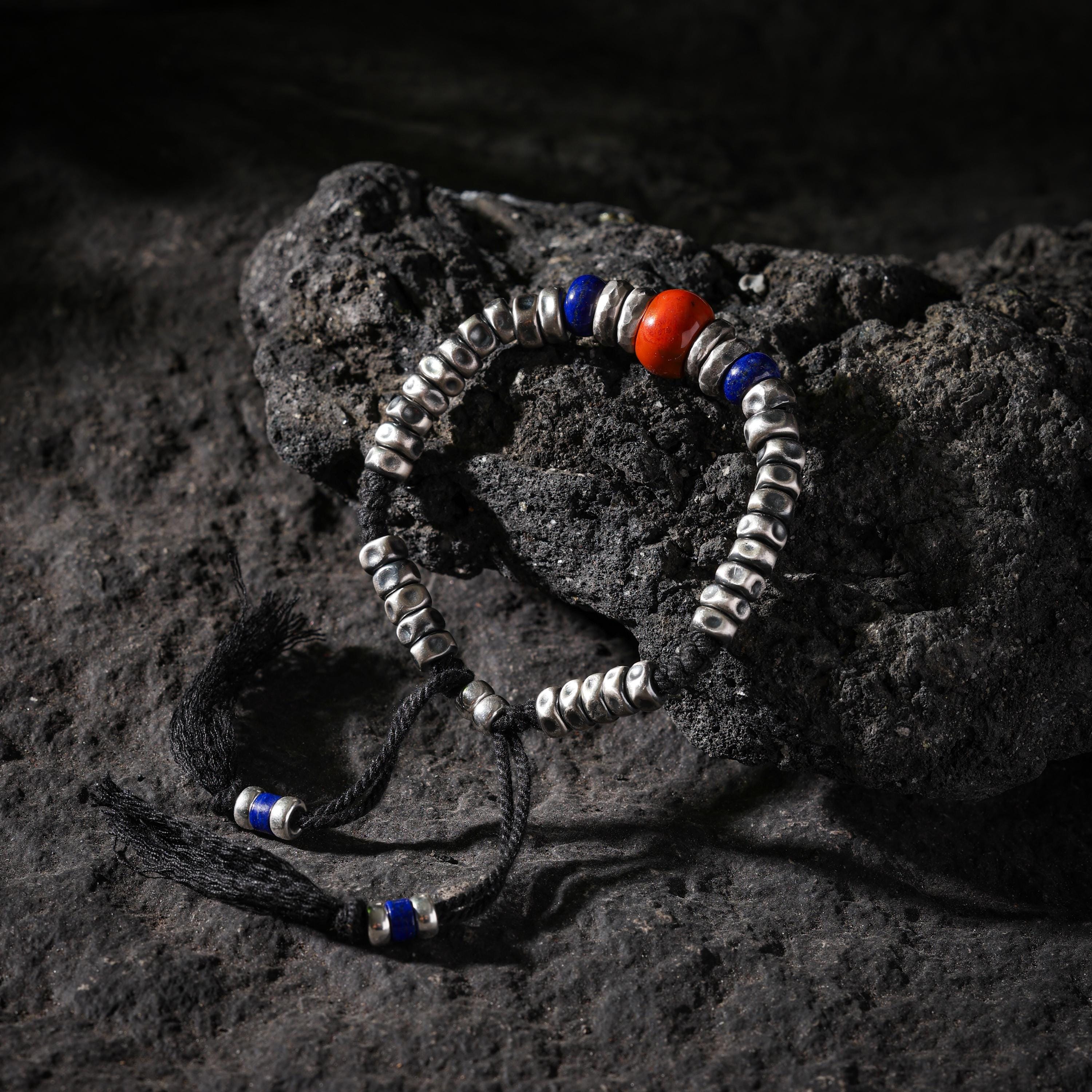 AURA DEER Hand-Hammered Sterling Silver & Stone Bracelet