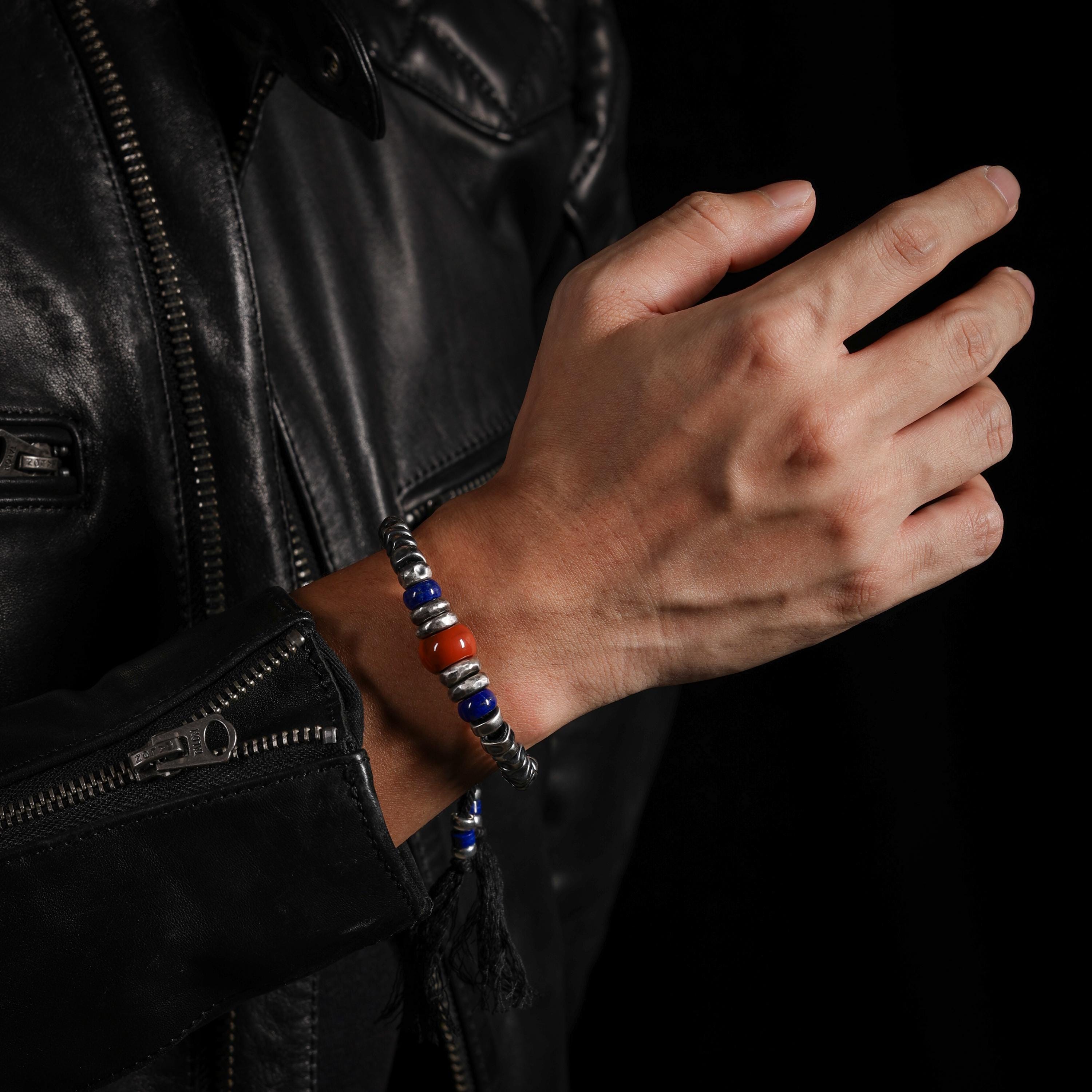 AURA DEER Hand-Hammered Sterling Silver & Stone Bracelet