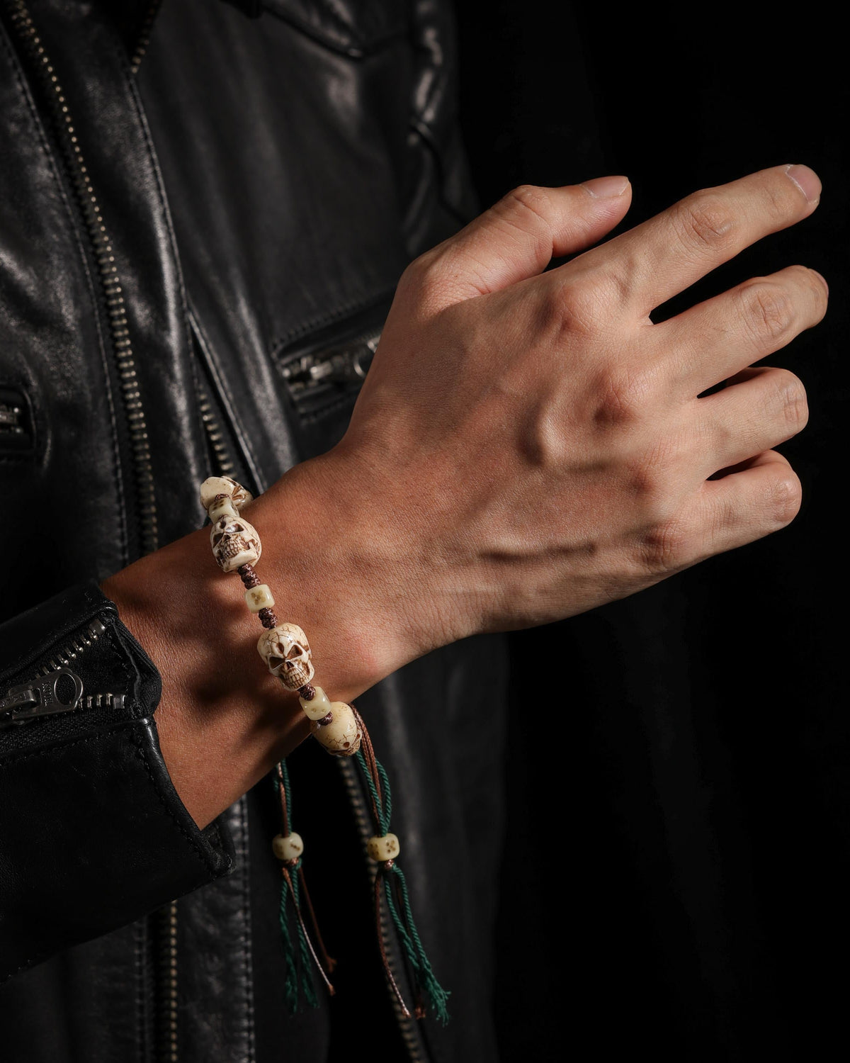 Yak Bone Carved Skull Bracelet-3