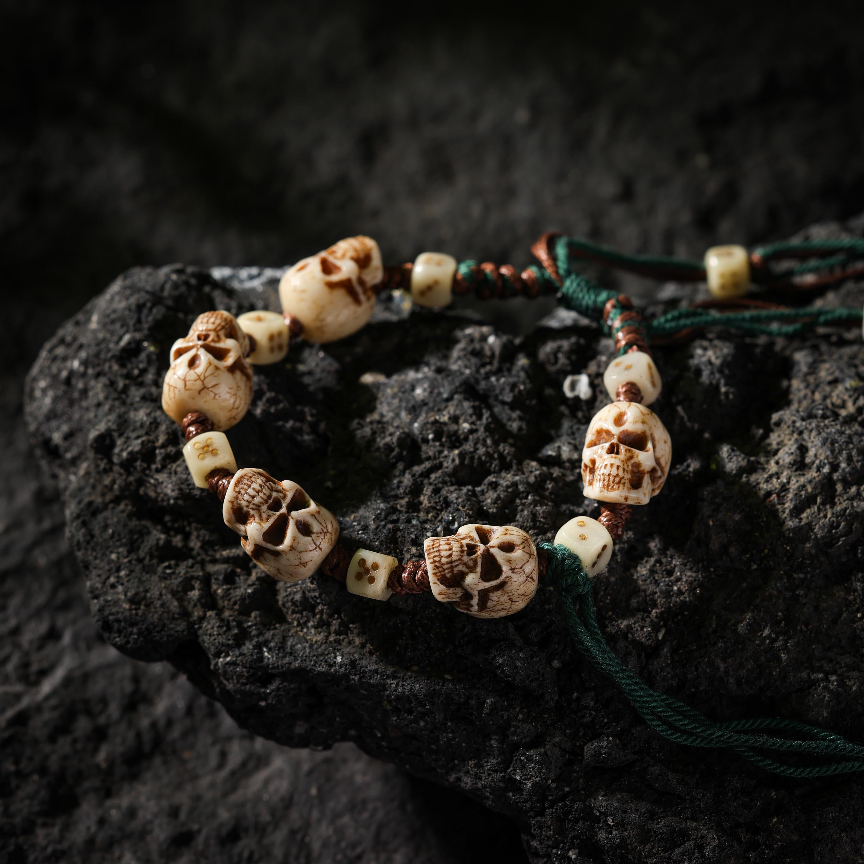 AURA DEER Yak Bone Carved Skull Bracelet Amulet